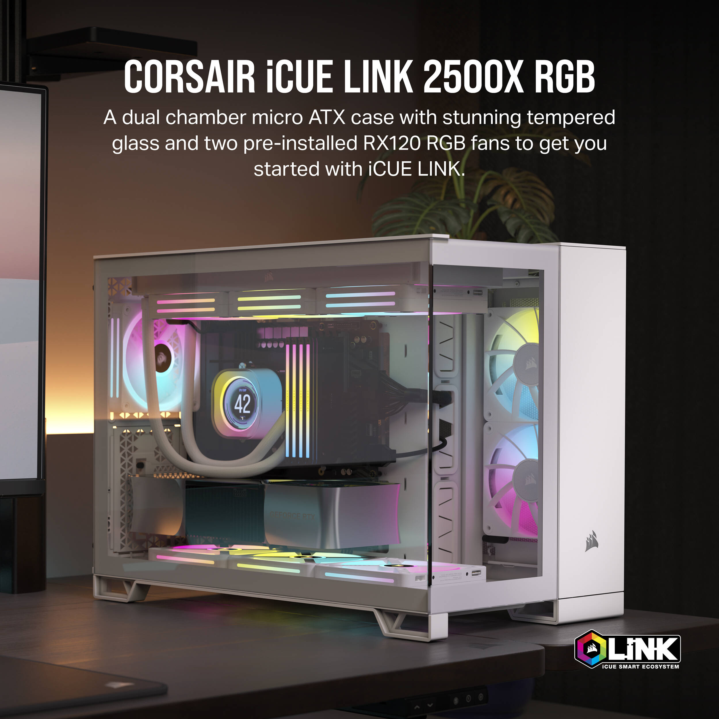 Corsair 2500X RGB mid tower dual-chamber PC case with dual tempered glass panels and RGB fans — view 12