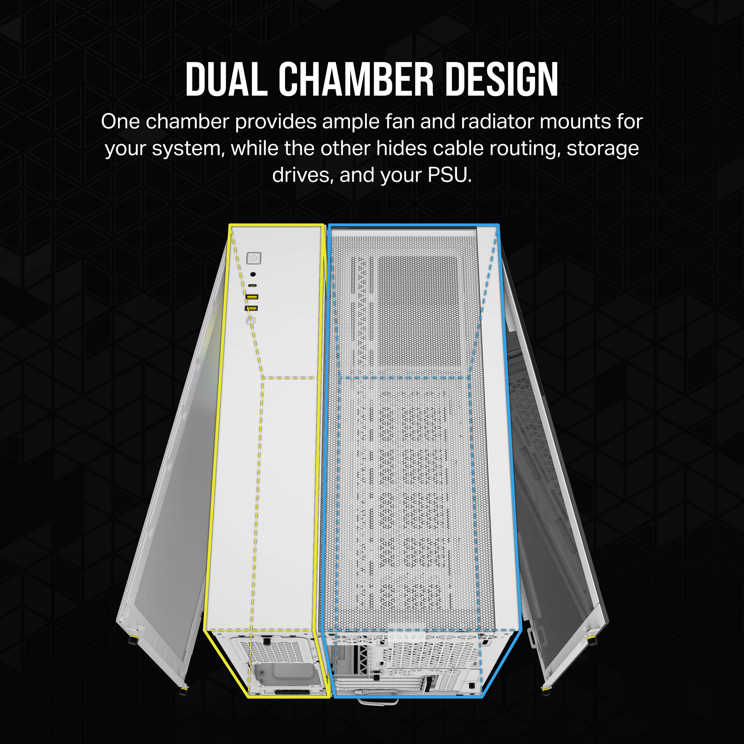 Corsair 2500X RGB mid tower dual-chamber PC case with dual tempered glass panels and RGB fans — view 13