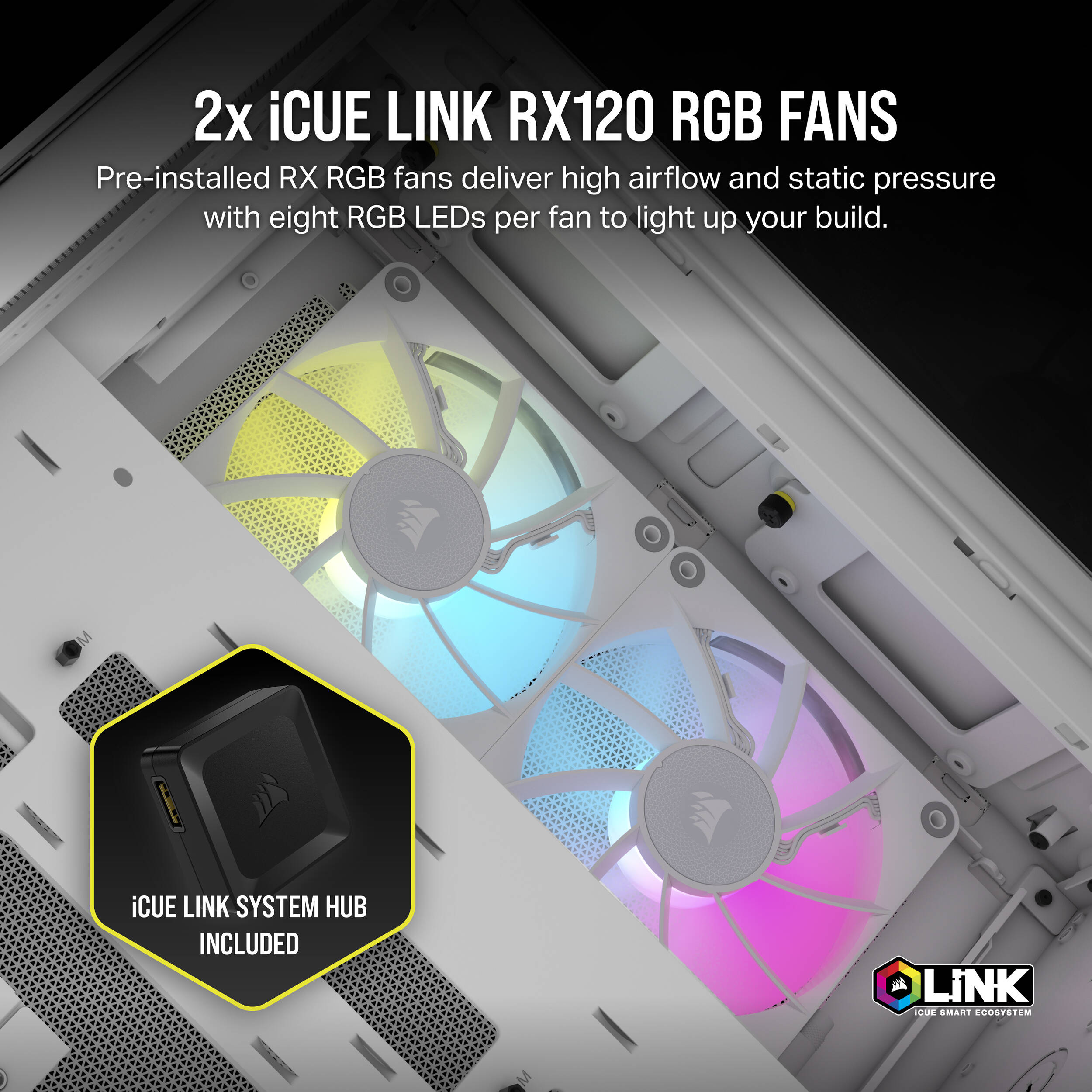 Corsair 2500X RGB mid tower dual-chamber PC case with dual tempered glass panels and RGB fans — view 14