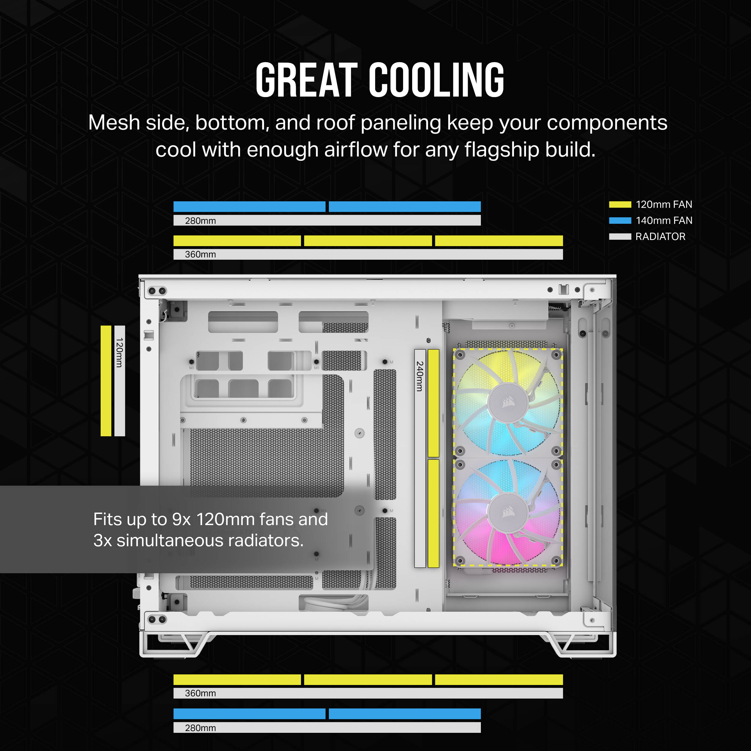 Corsair 2500X RGB mid tower dual-chamber PC case with dual tempered glass panels and RGB fans — view 16
