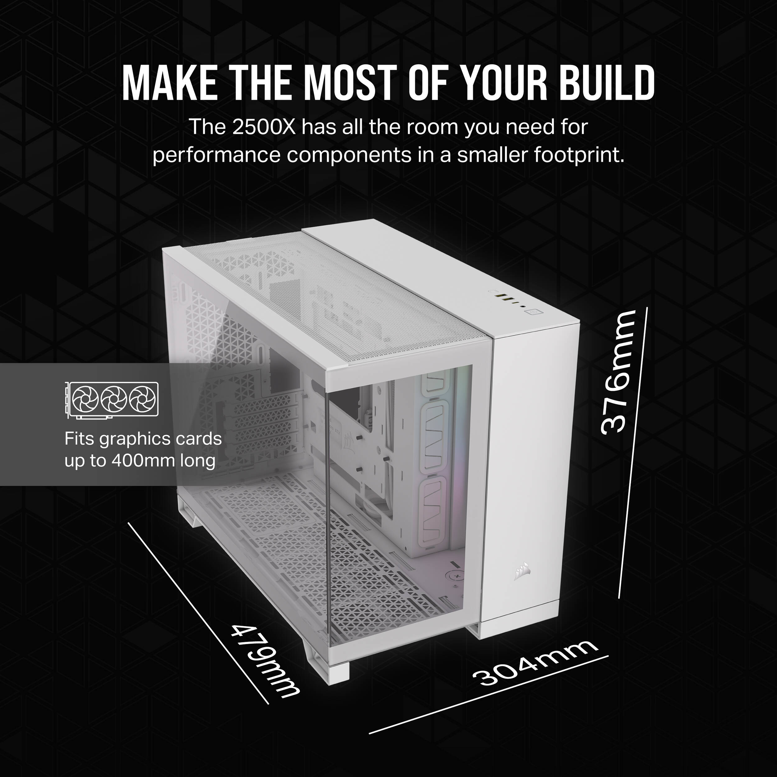 Corsair 2500X RGB mid tower dual-chamber PC case with dual tempered glass panels and RGB fans — view 17