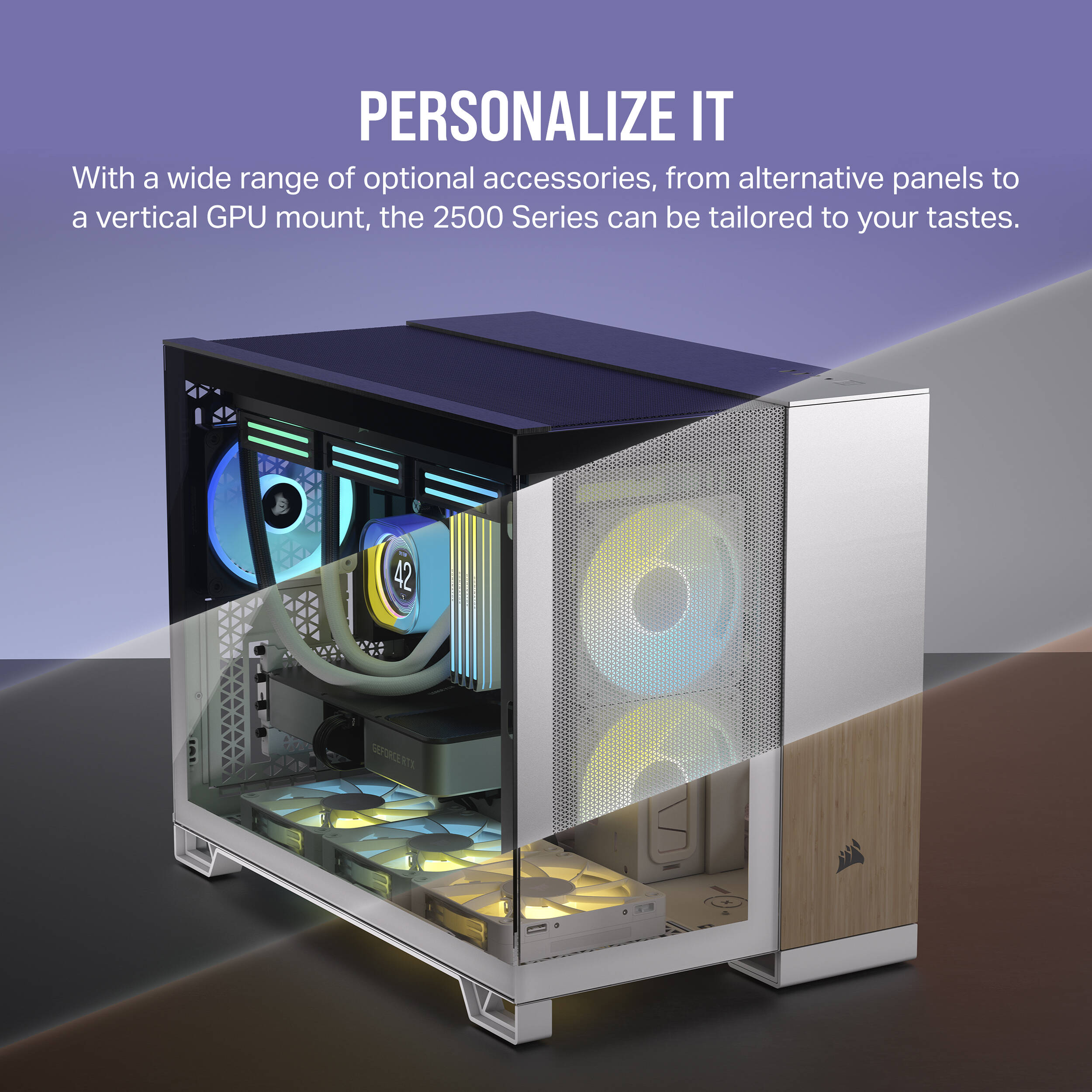 Corsair 2500X RGB mid tower dual-chamber PC case with dual tempered glass panels and RGB fans — view 18