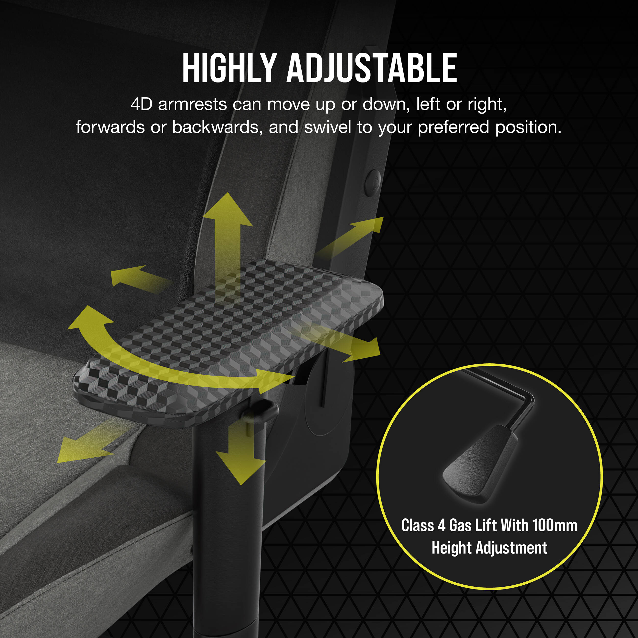 Corsair T3 RUSH 2023 gaming chair in gray with breathable cloth, lumbar support, and 4D armrests — view 5