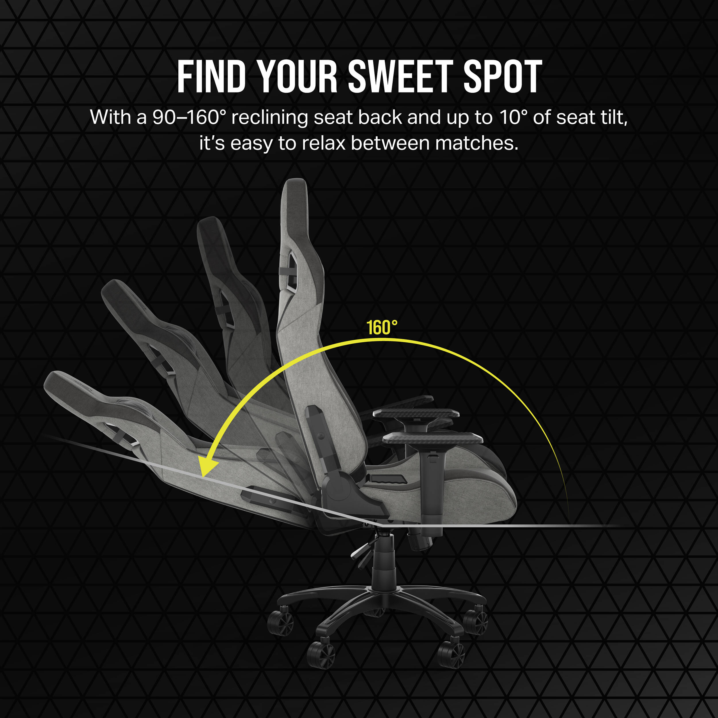 Corsair T3 RUSH 2023 gaming chair in gray with breathable cloth, lumbar support, and 4D armrests — view 6