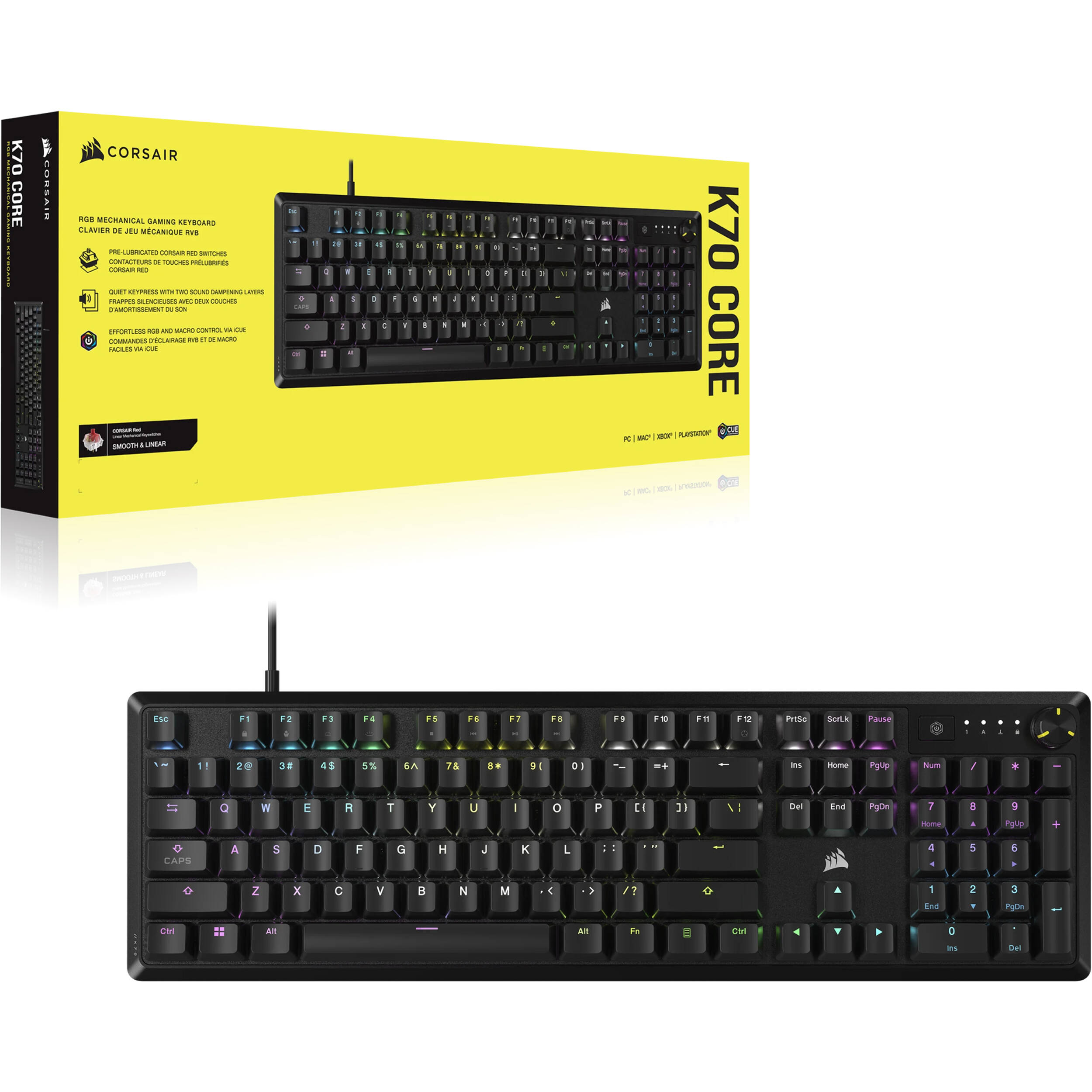 CORSAIR K70 CORE RGB mechanical gaming keyboard with rotary dial and aluminum top plate — view 12