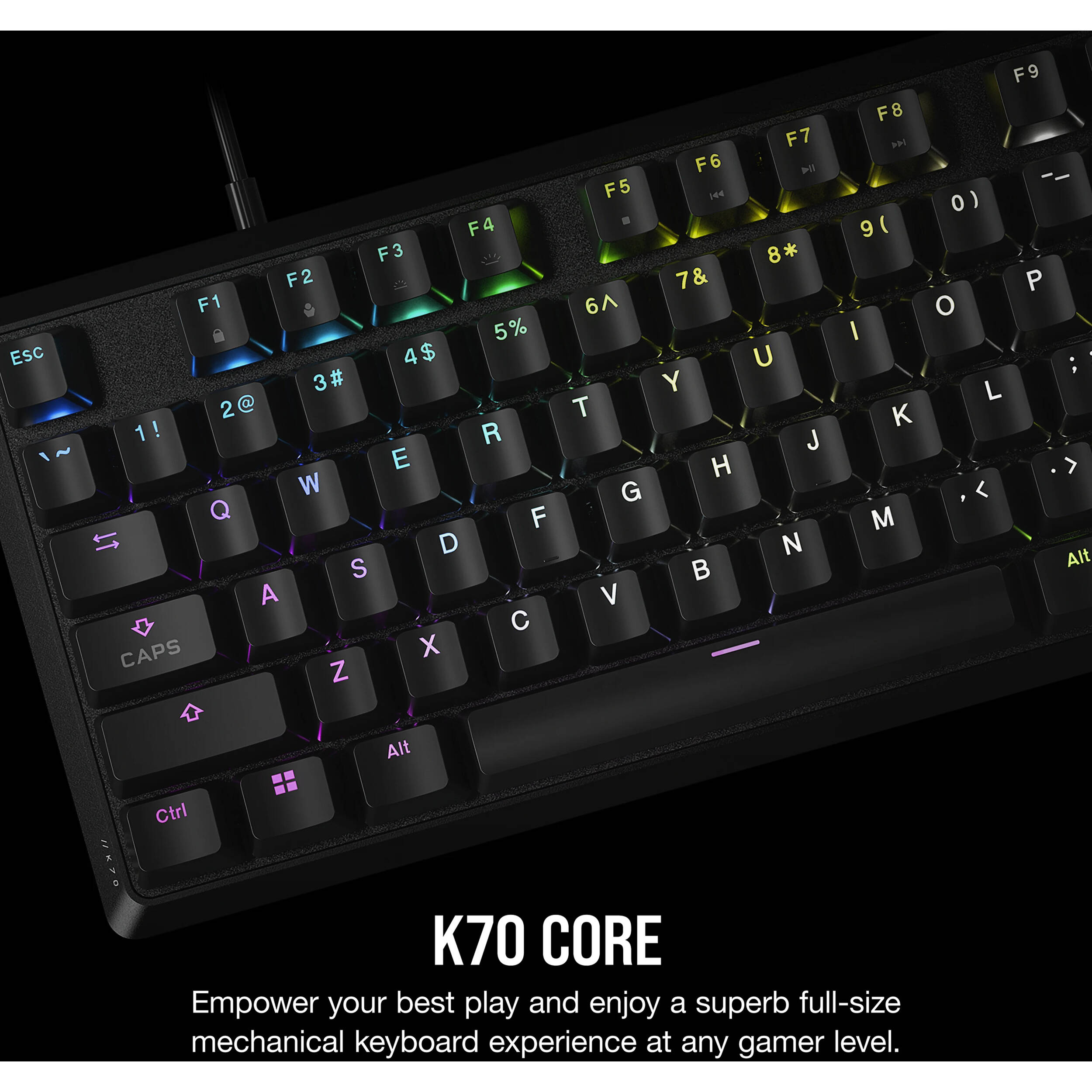CORSAIR K70 CORE RGB mechanical gaming keyboard with rotary dial and aluminum top plate — view 2