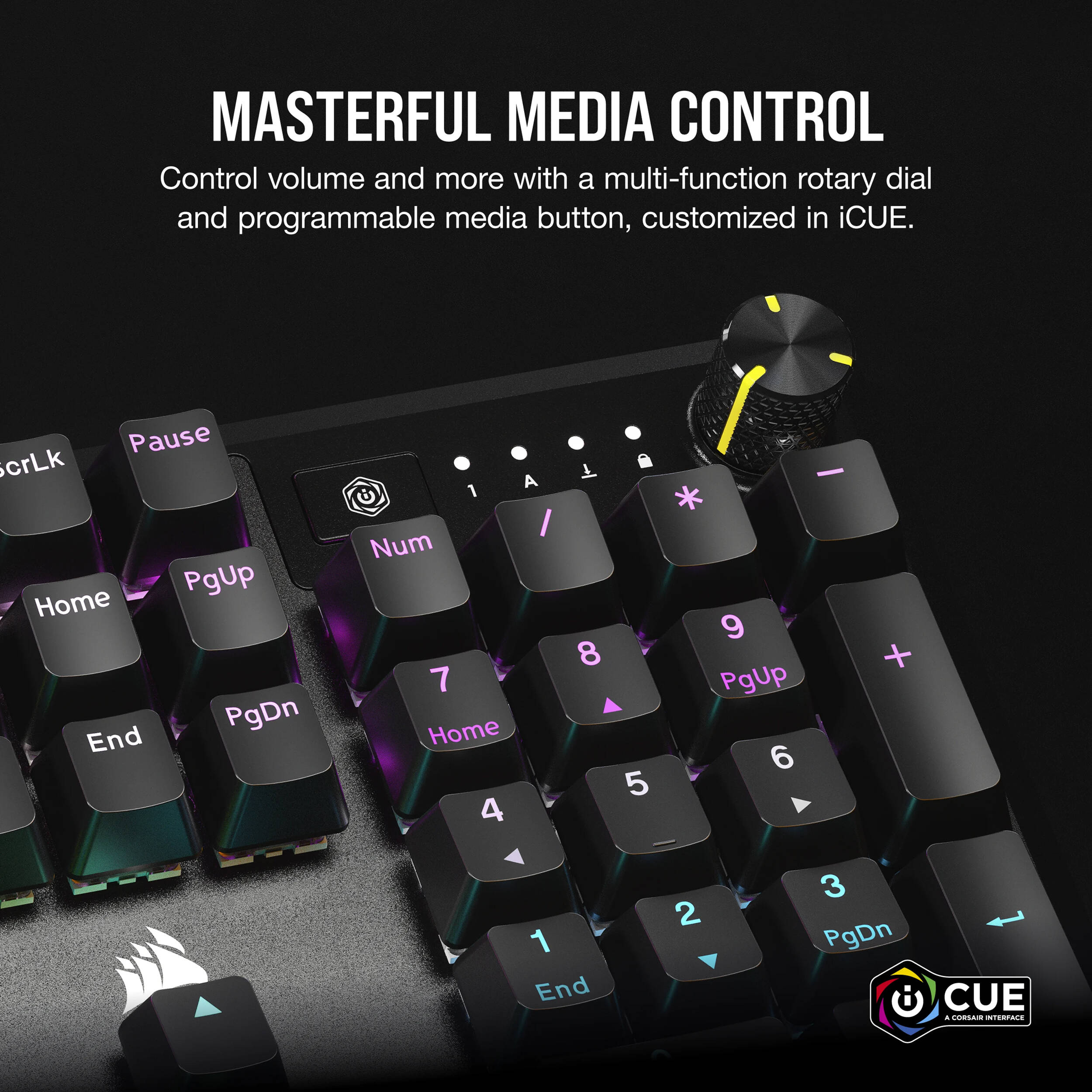 CORSAIR K70 CORE RGB mechanical gaming keyboard with rotary dial and aluminum top plate — view 4