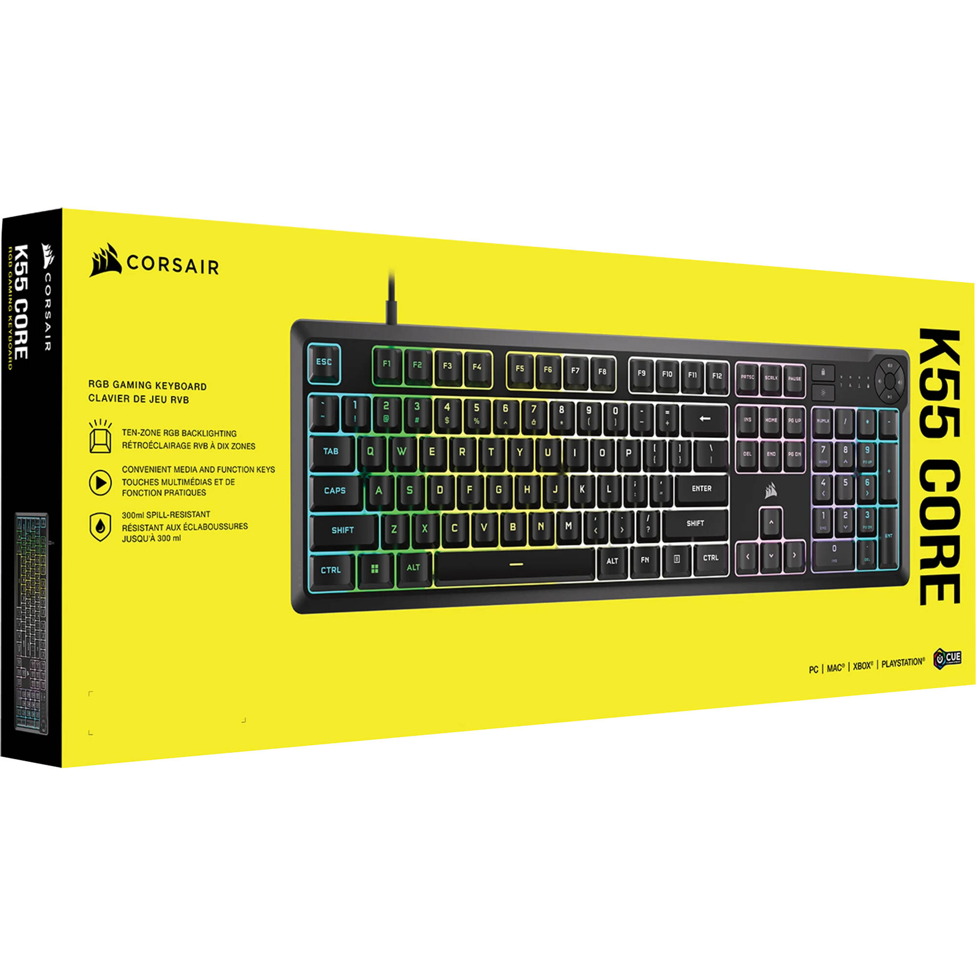 CORSAIR K55 CORE wired RGB gaming keyboard with full-size layout and media controls — view 11