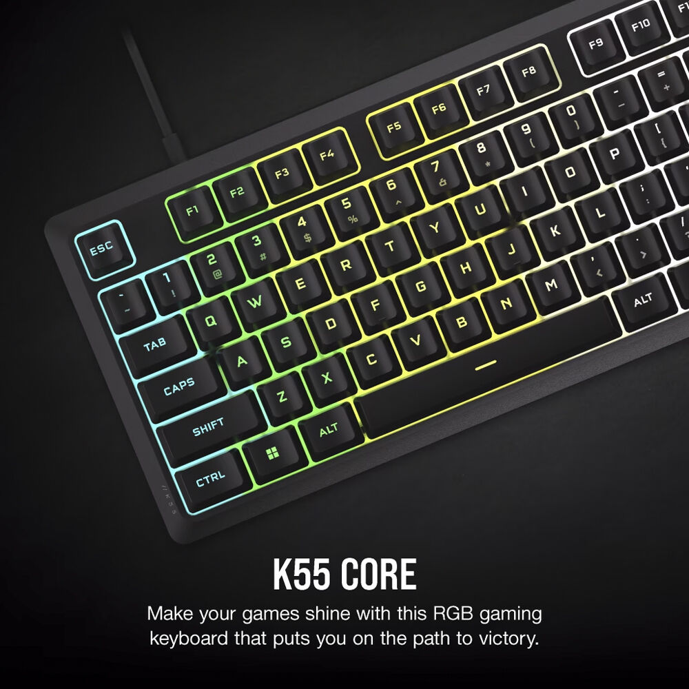 CORSAIR K55 CORE wired RGB gaming keyboard with full-size layout and media controls — view 5