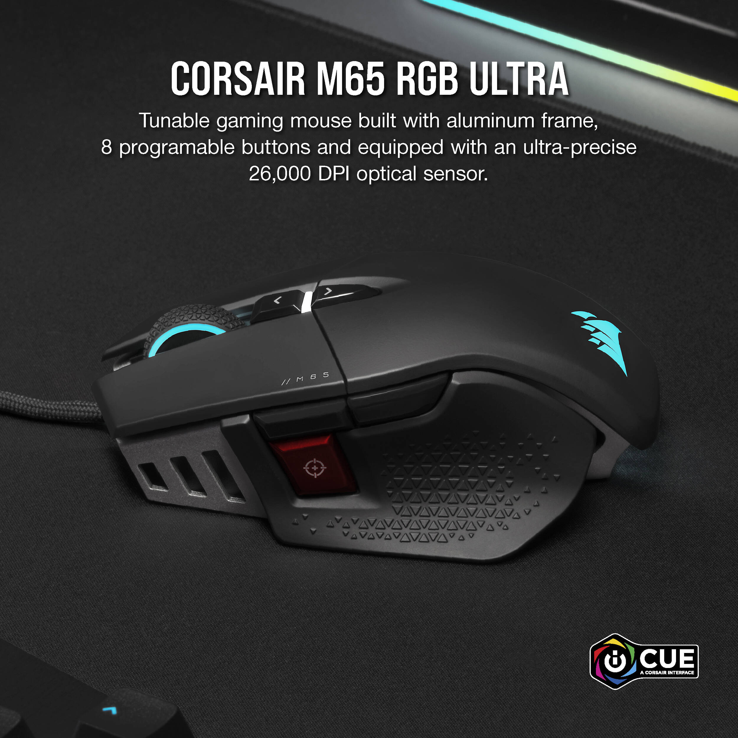 CORSAIR M65 RGB ULTRA GAMING MOUSE, BACKLIT RGB LED, OPTICAL, SILVER ALU, BLACK, — view 3