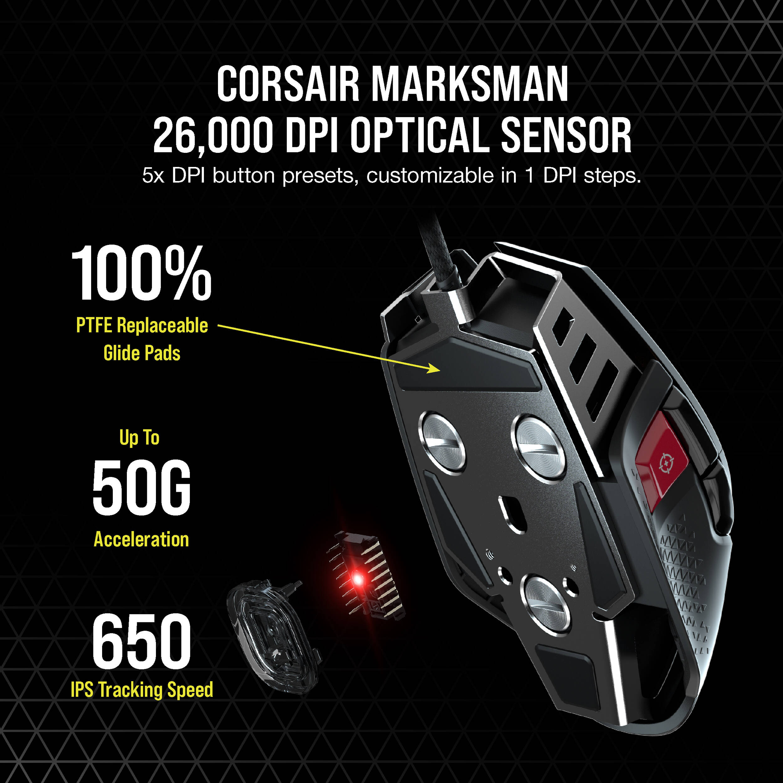 CORSAIR M65 RGB ULTRA GAMING MOUSE, BACKLIT RGB LED, OPTICAL, SILVER ALU, BLACK, — view 5