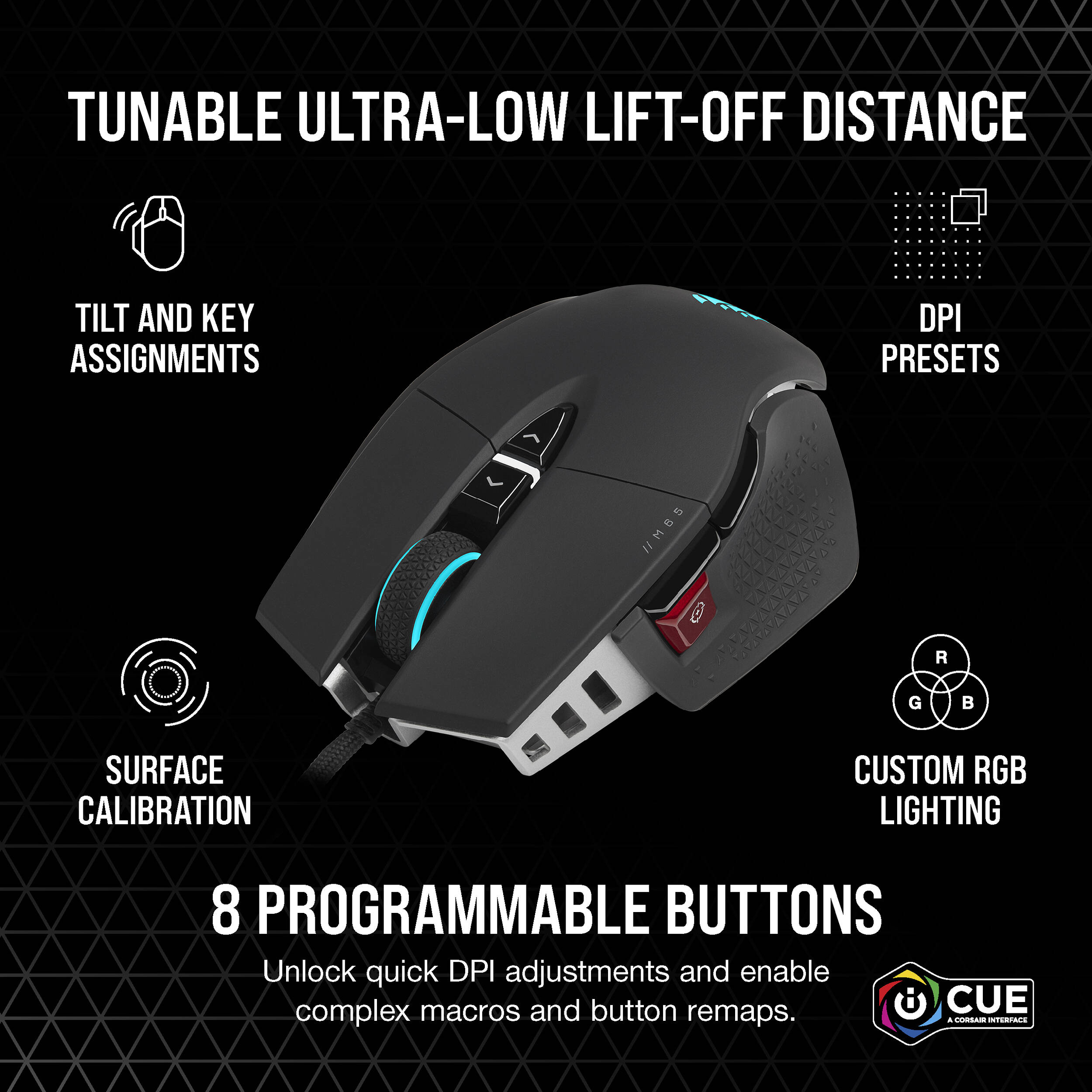 CORSAIR M65 RGB ULTRA GAMING MOUSE, BACKLIT RGB LED, OPTICAL, SILVER ALU, BLACK, — view 8