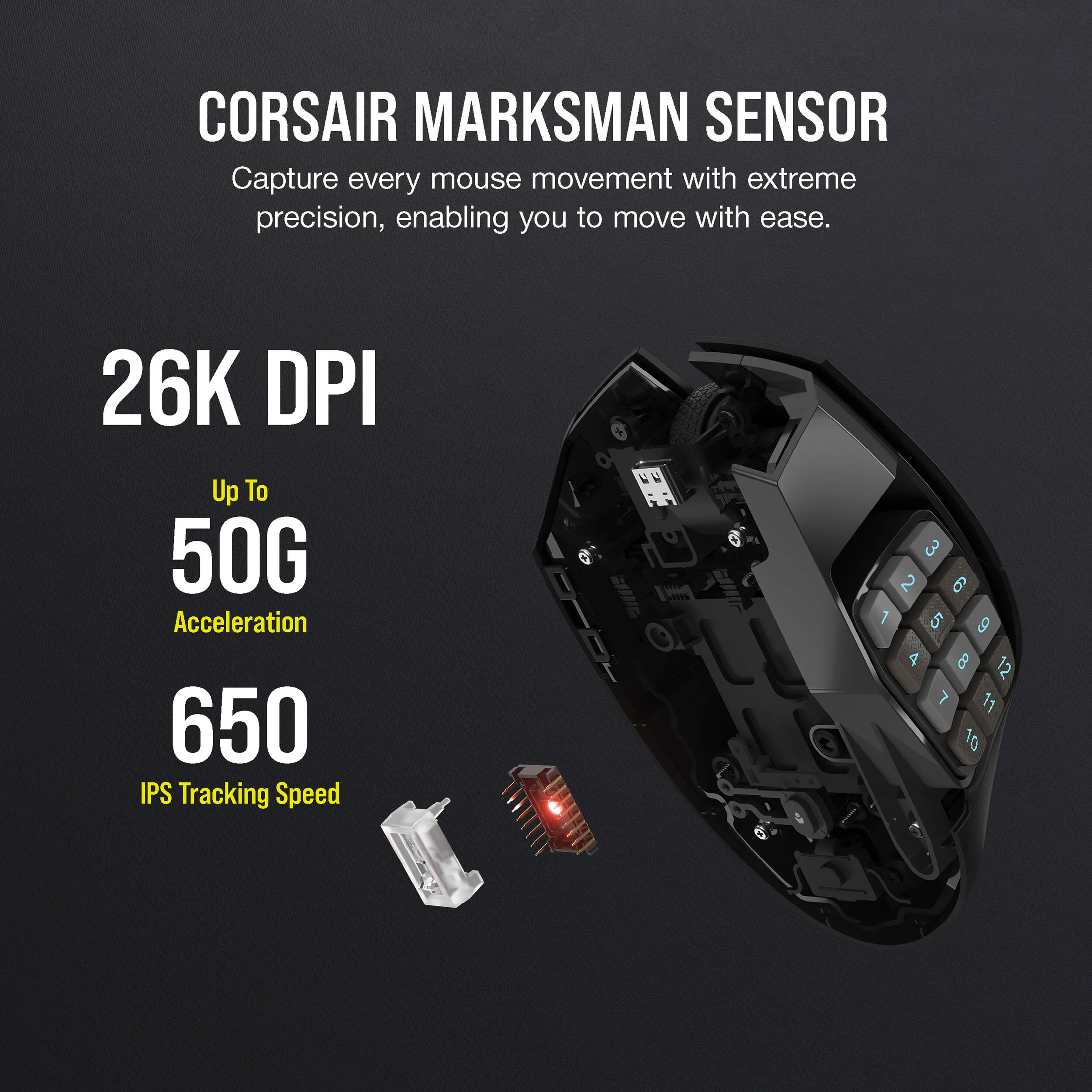 CORSAIR SCIMITAR ELITE WIRELESS GAMING MOUSE, WIRELESS, BACKLIT RGB LED, 26000 D — view 10