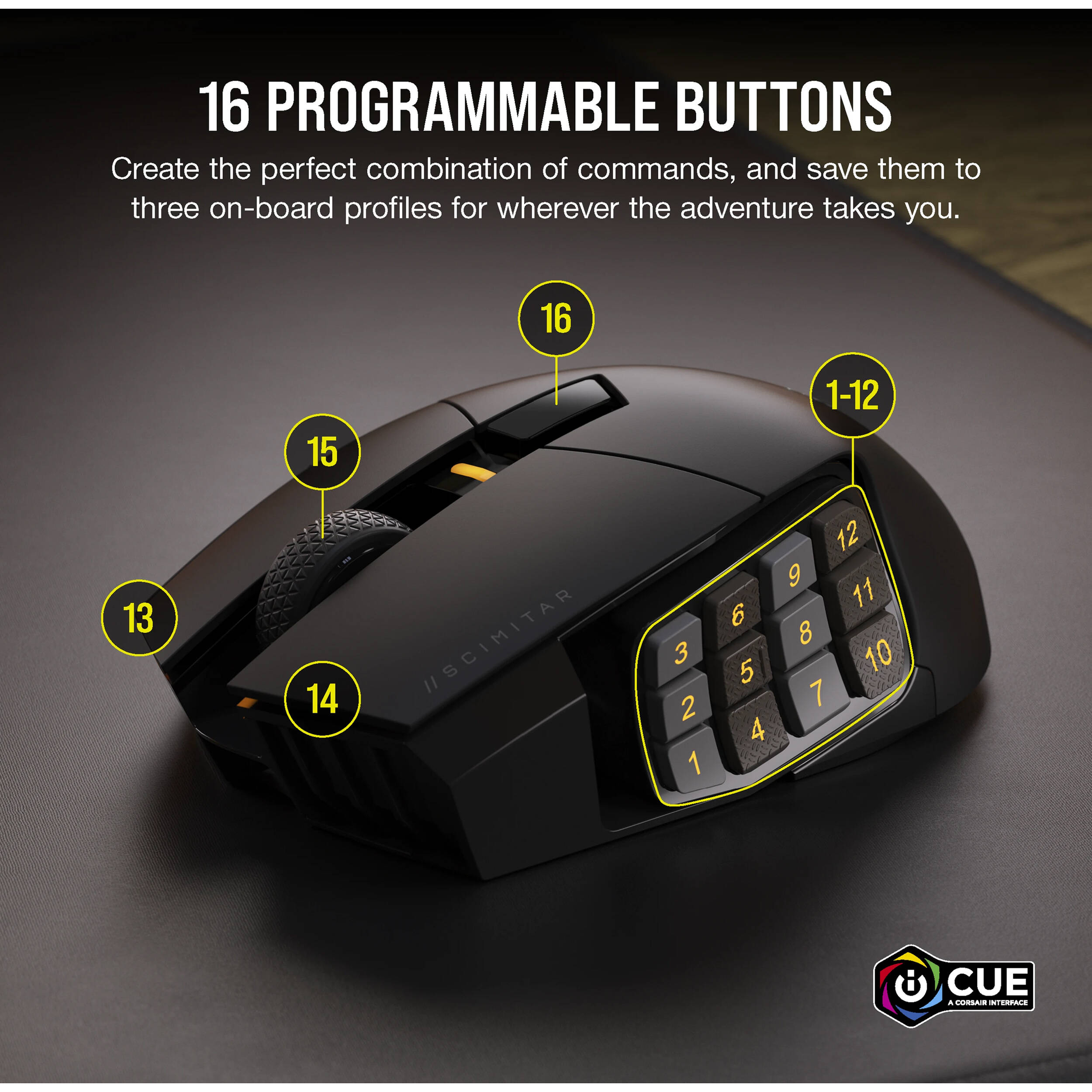 CORSAIR SCIMITAR ELITE WIRELESS GAMING MOUSE, WIRELESS, BACKLIT RGB LED, 26000 D — view 7