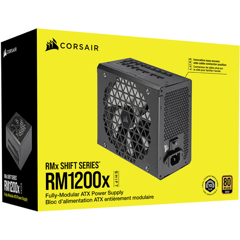 Corsair RM1200x SHIFT Series 1,200 W 80 Plus Gold fully modular power supply with side-mounted modular connections — view 3