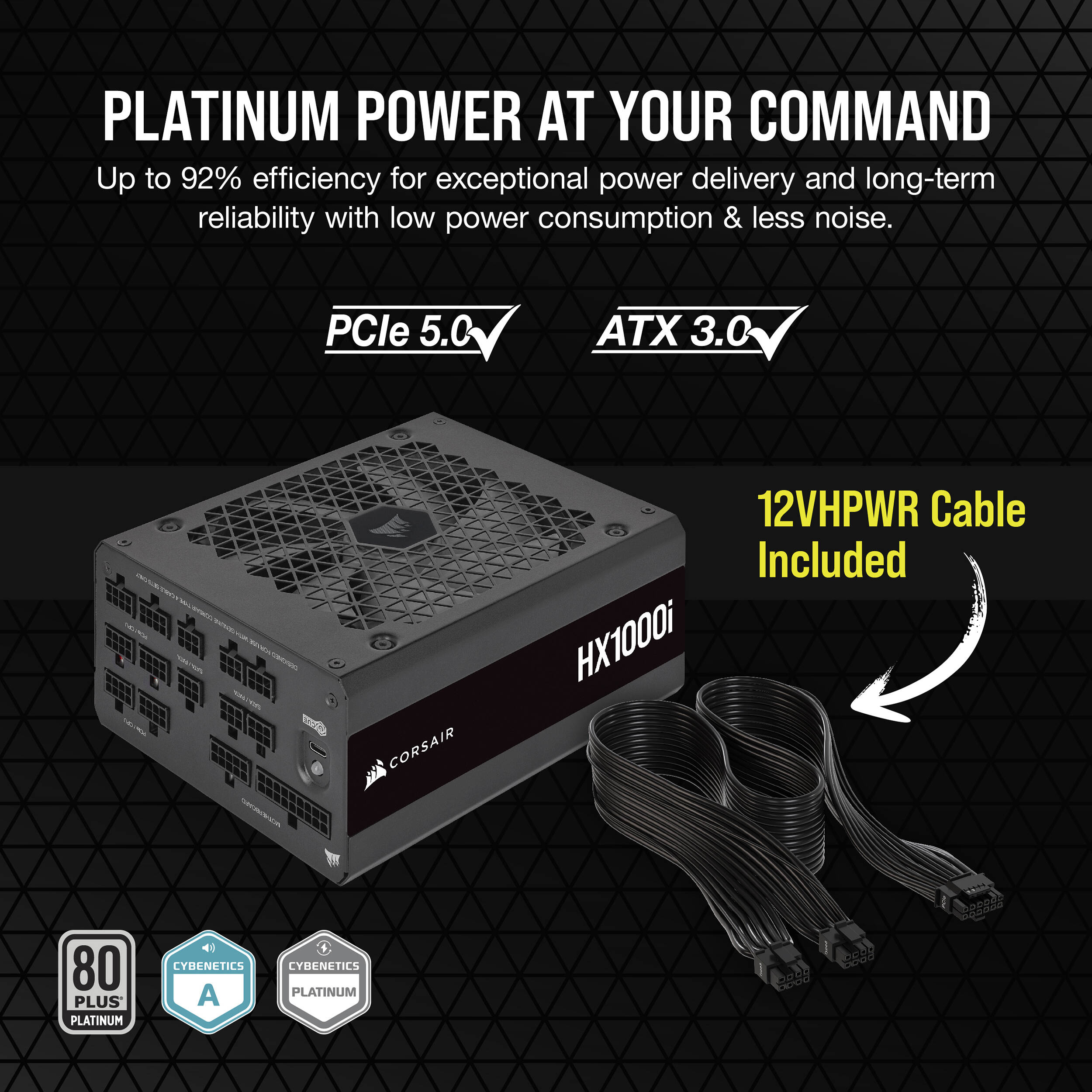 Corsair HXi Series HX1000i 1,000 W fully modular 80 PLUS Platinum ATX power supply — view 5