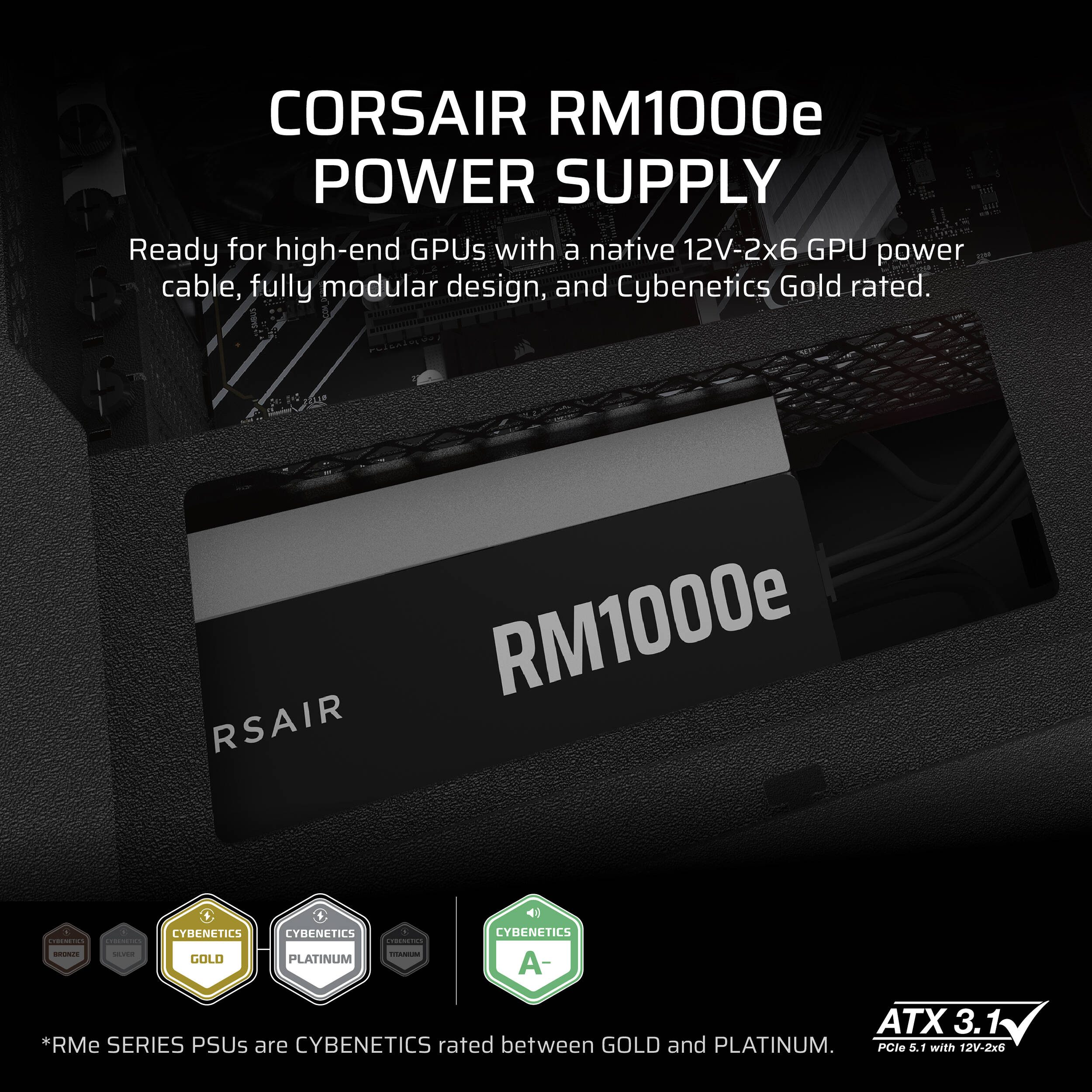 Corsair RM1000e 1,000 W ATX 3.1 PCIe 5.1 fully modular power supply — view 11