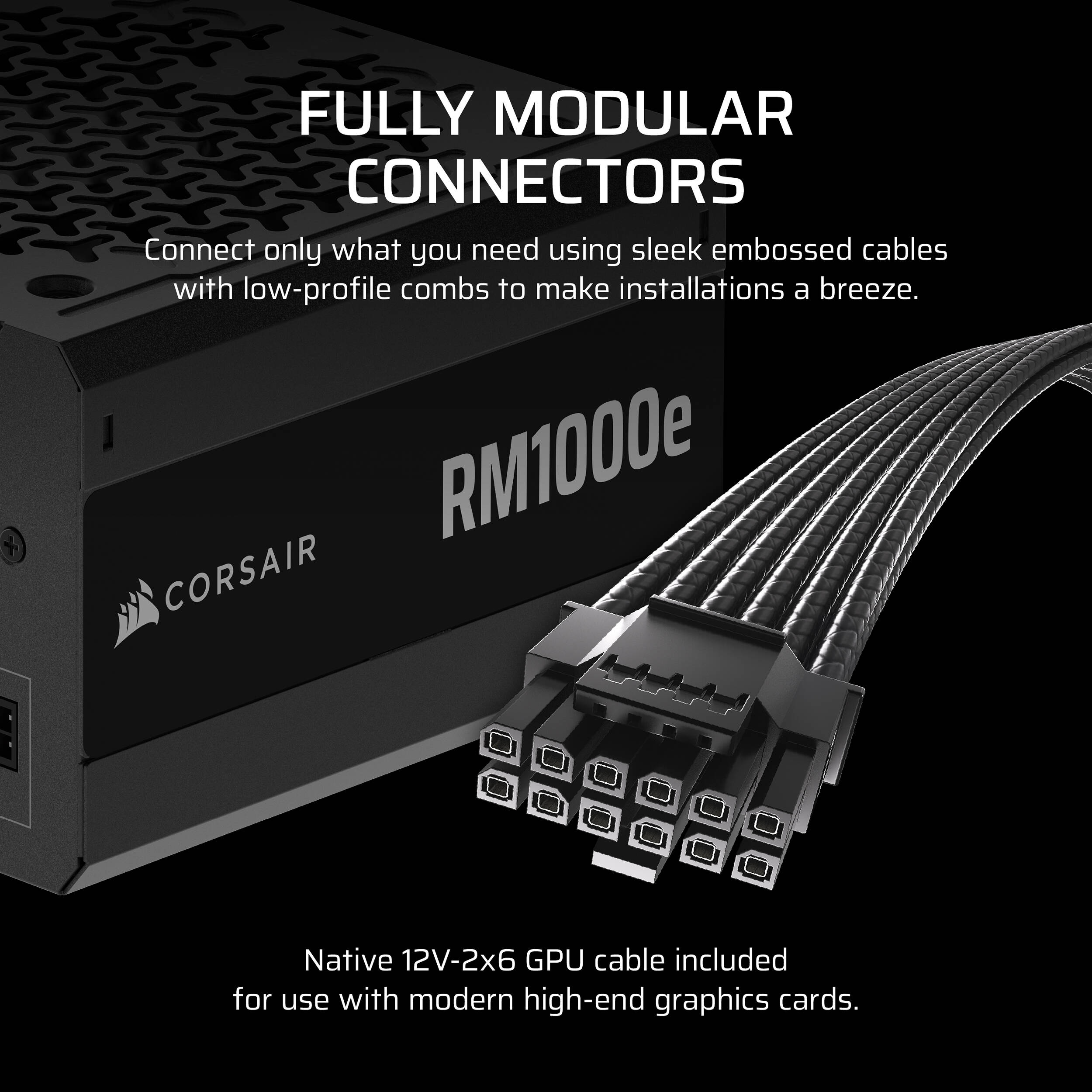 Corsair RM1000e 1,000 W ATX 3.1 PCIe 5.1 fully modular power supply — view 12
