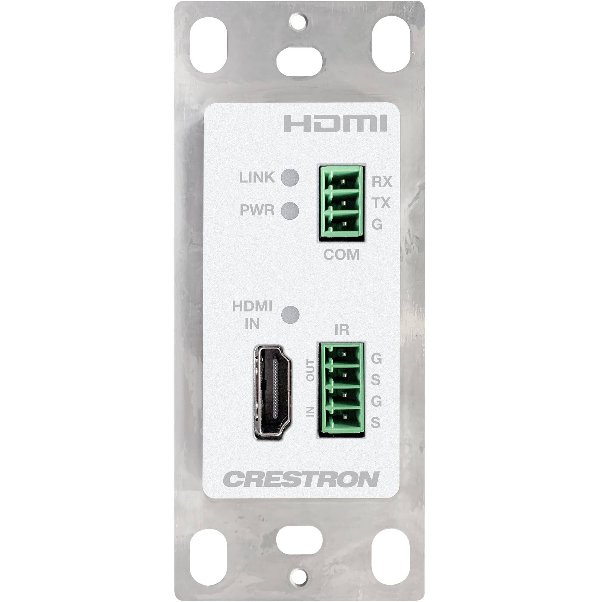 Crestron HD-TXC-4KZ-101-1G-W wall plate transmitter for 4K60 HDMI, RS-232, and IR extension — view 2