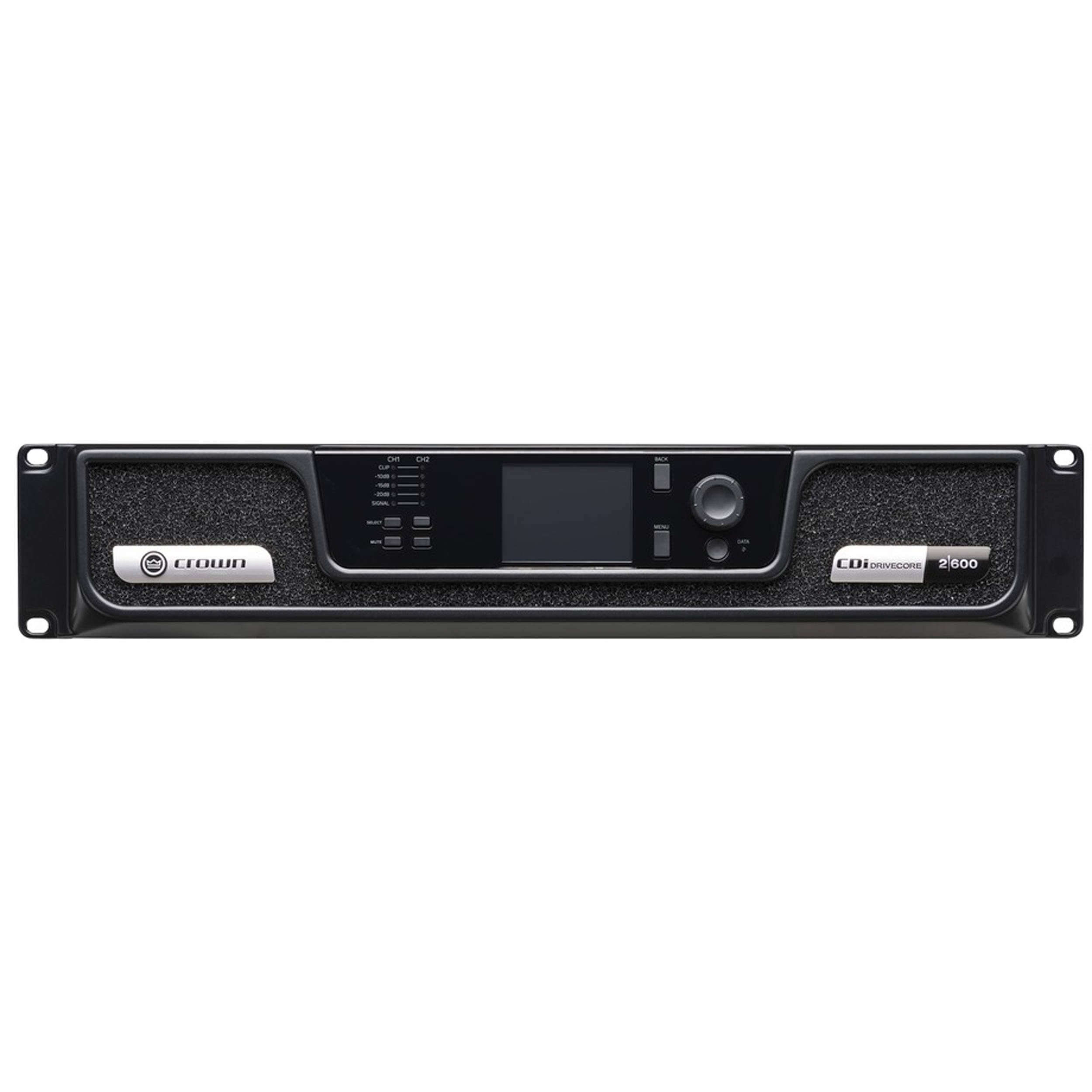 Crown two-channel 600 W per channel professional power amplifier front and rack side view — view 2