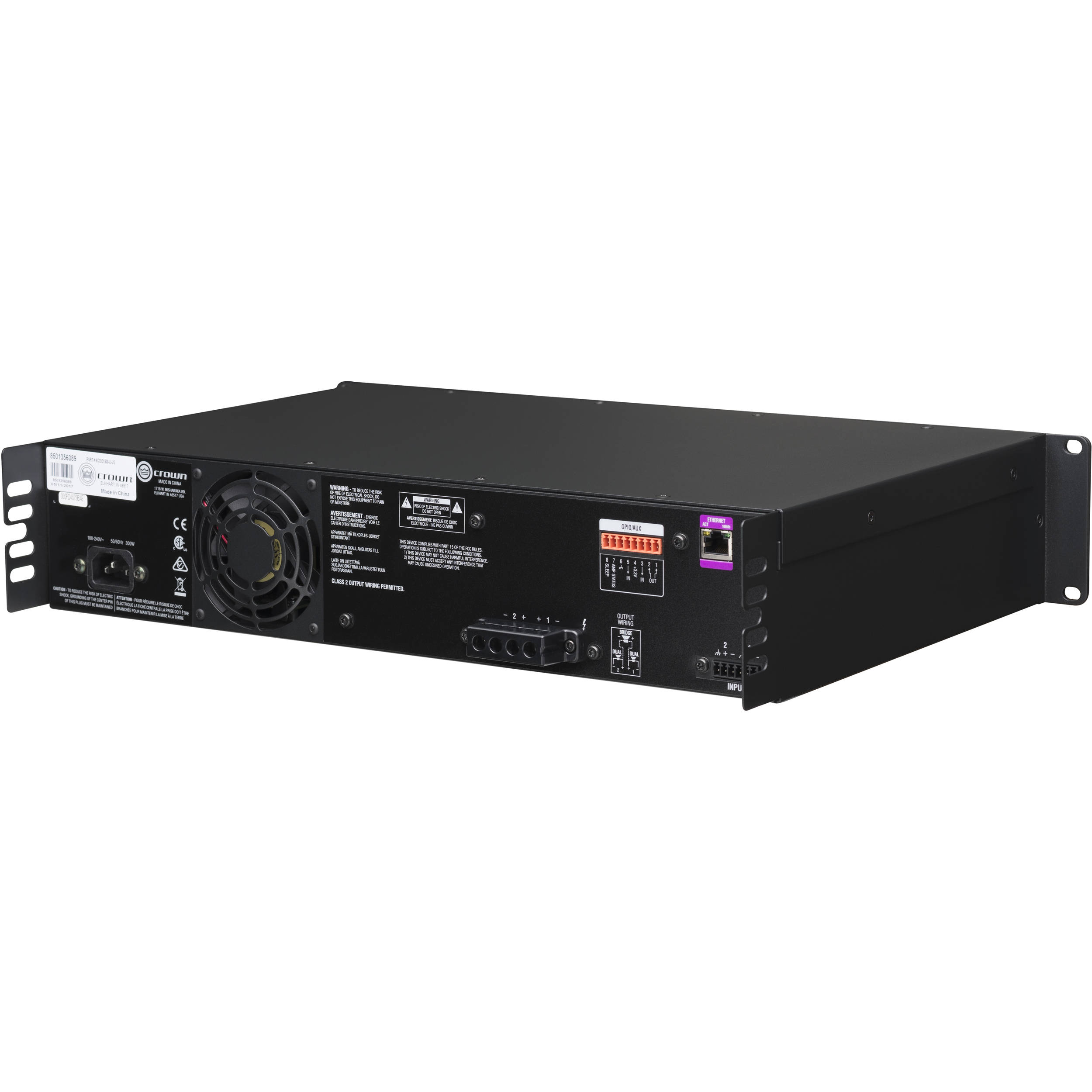Crown two-channel 600 W per channel professional power amplifier front and rack side view — view 8