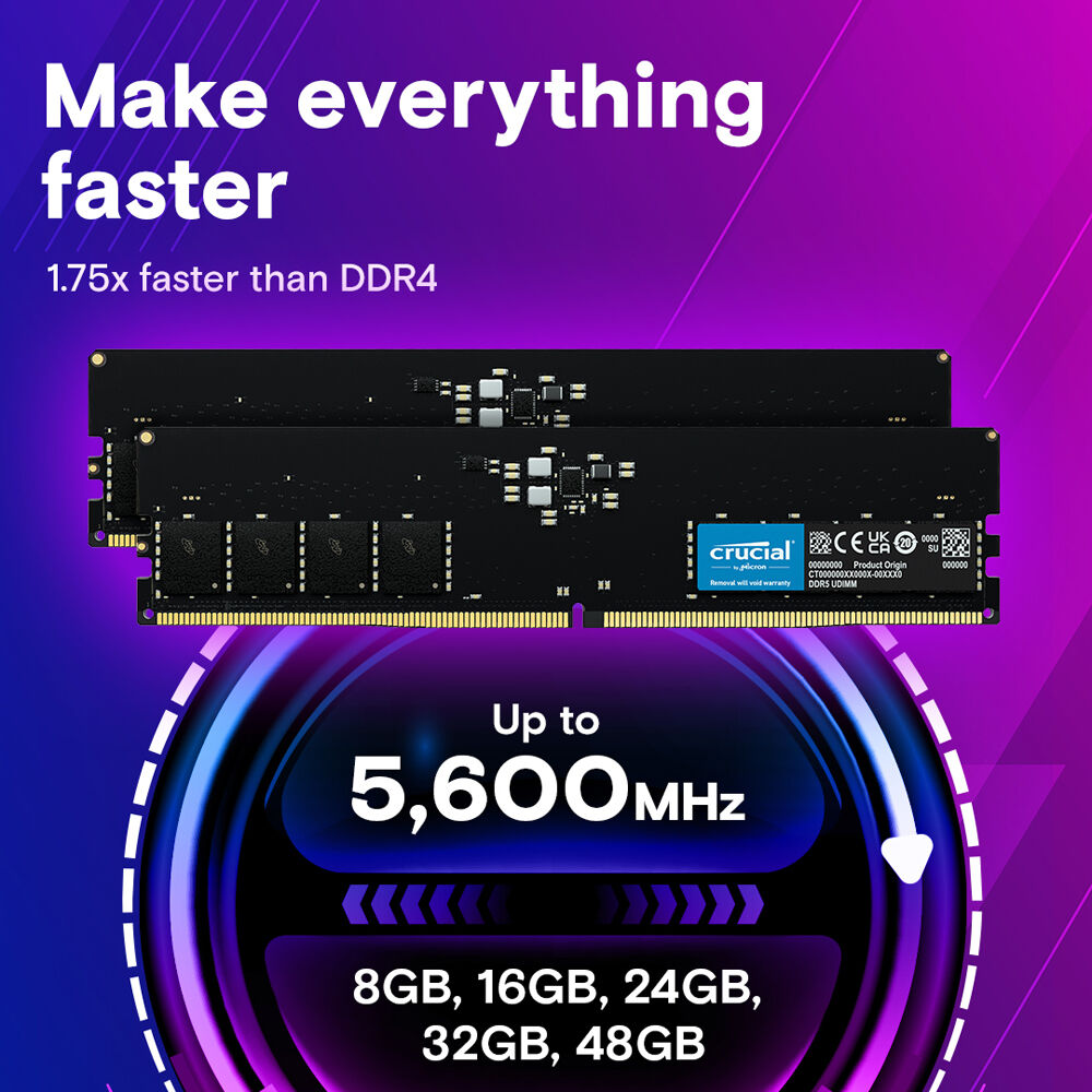 Crucial 16GB DDR5-5600 UDIMM 288-pin non-ECC desktop memory module — view 3