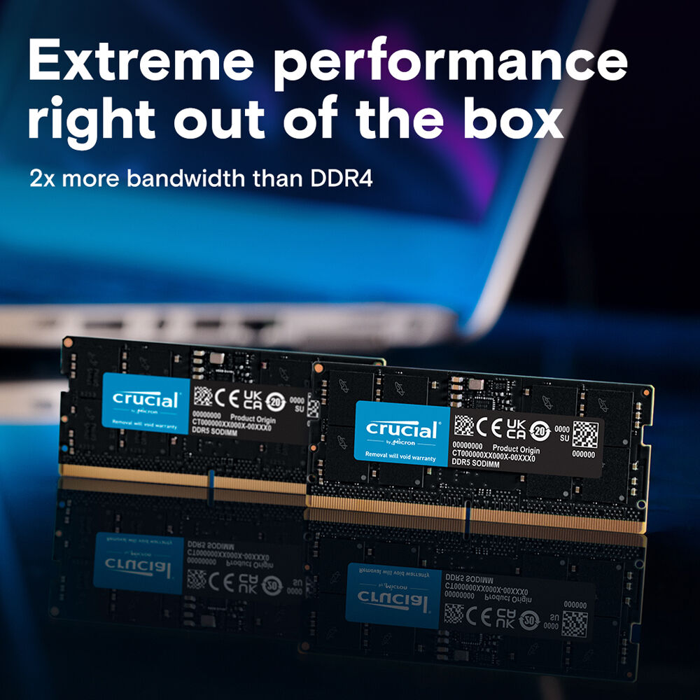Micron Crucial 16GB DDR5-5600 SODIMM laptop memory module — view 2