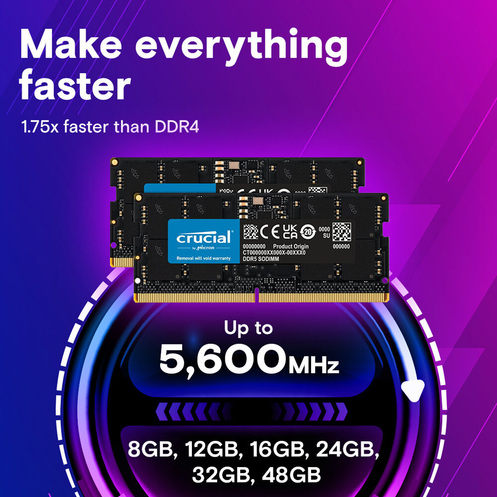 Micron Crucial 16GB DDR5-5600 SODIMM laptop memory module — view 3