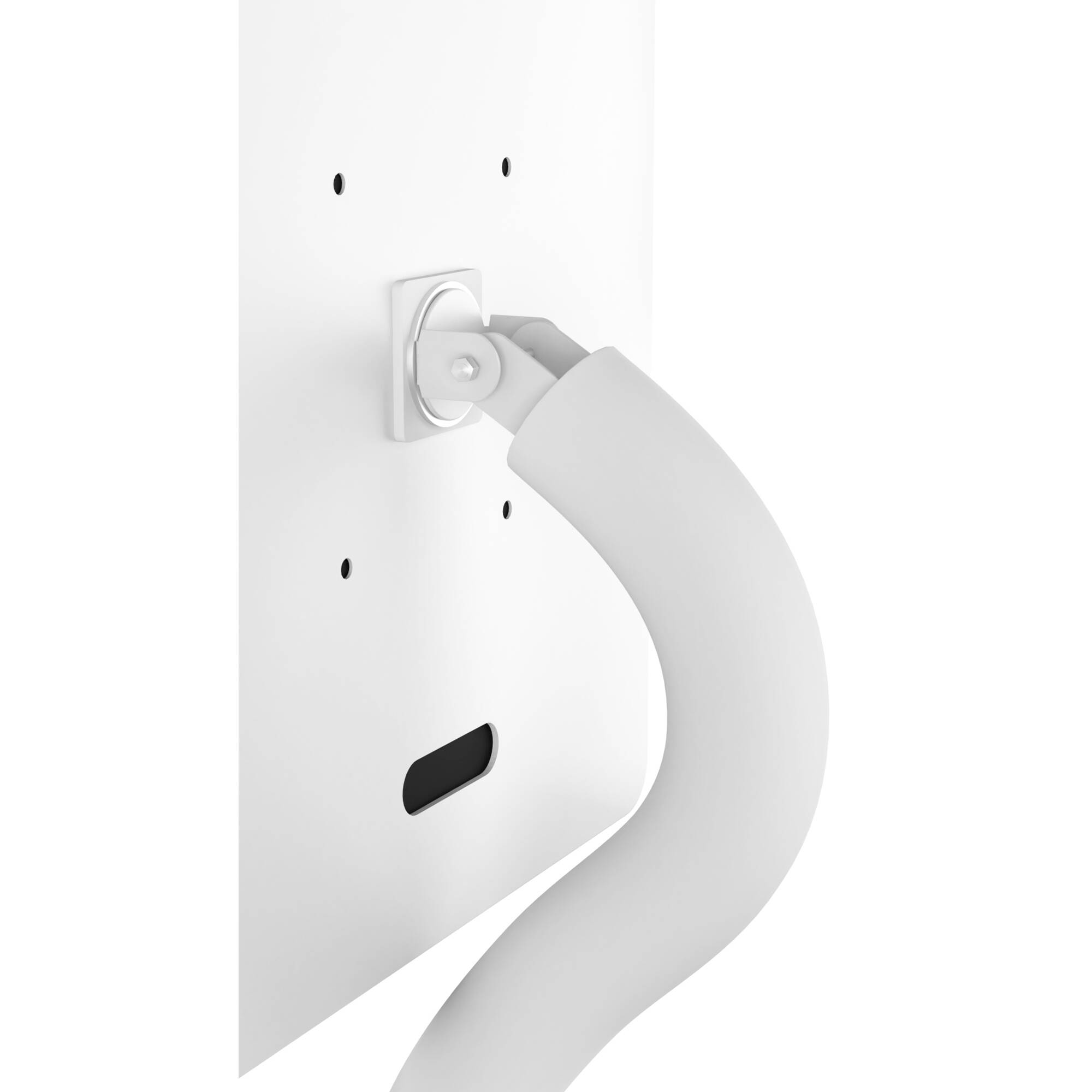 Height-adjustable floor-to-desk security kiosk for tablets in a public-facing workspace — view 12
