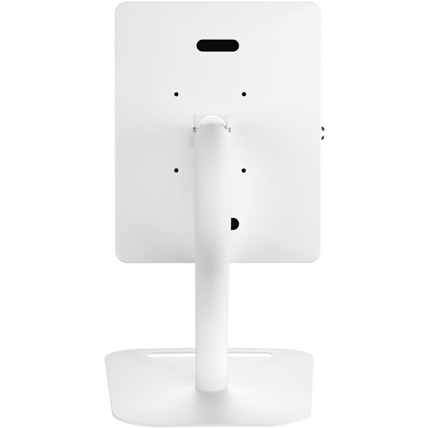 Height-adjustable floor-to-desk security kiosk for tablets in a public-facing workspace — view 6