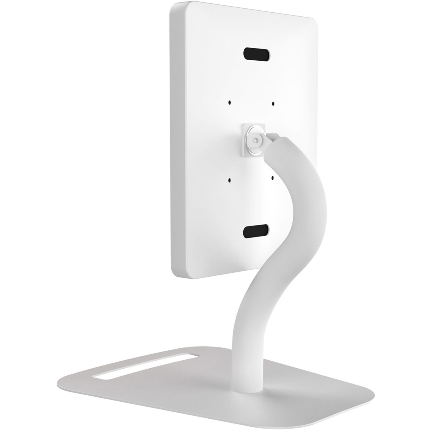 Height-adjustable floor-to-desk security kiosk for tablets in a public-facing workspace — view 7