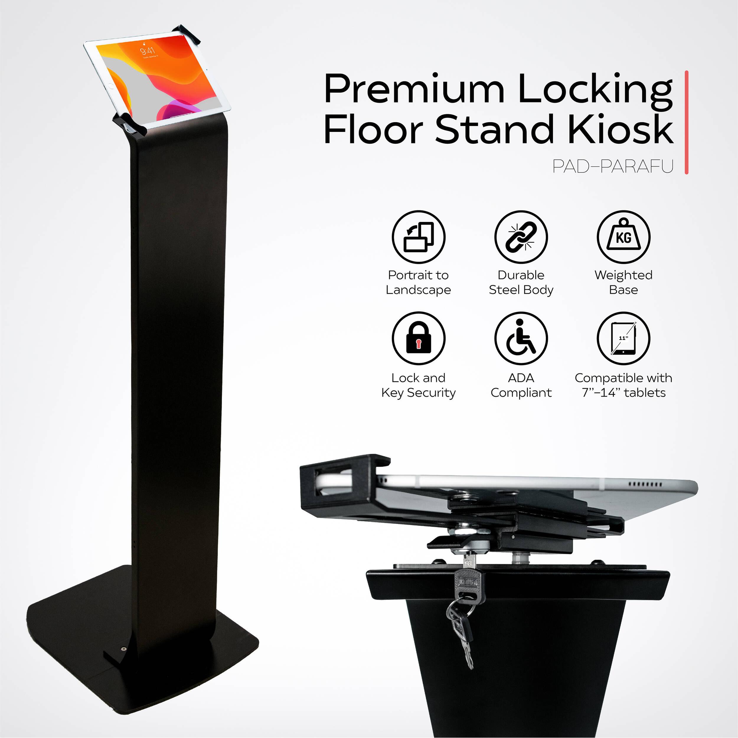 CTA Digital premium locking floor stand kiosk for universal tablet deployment in public-facing spaces — view 4
