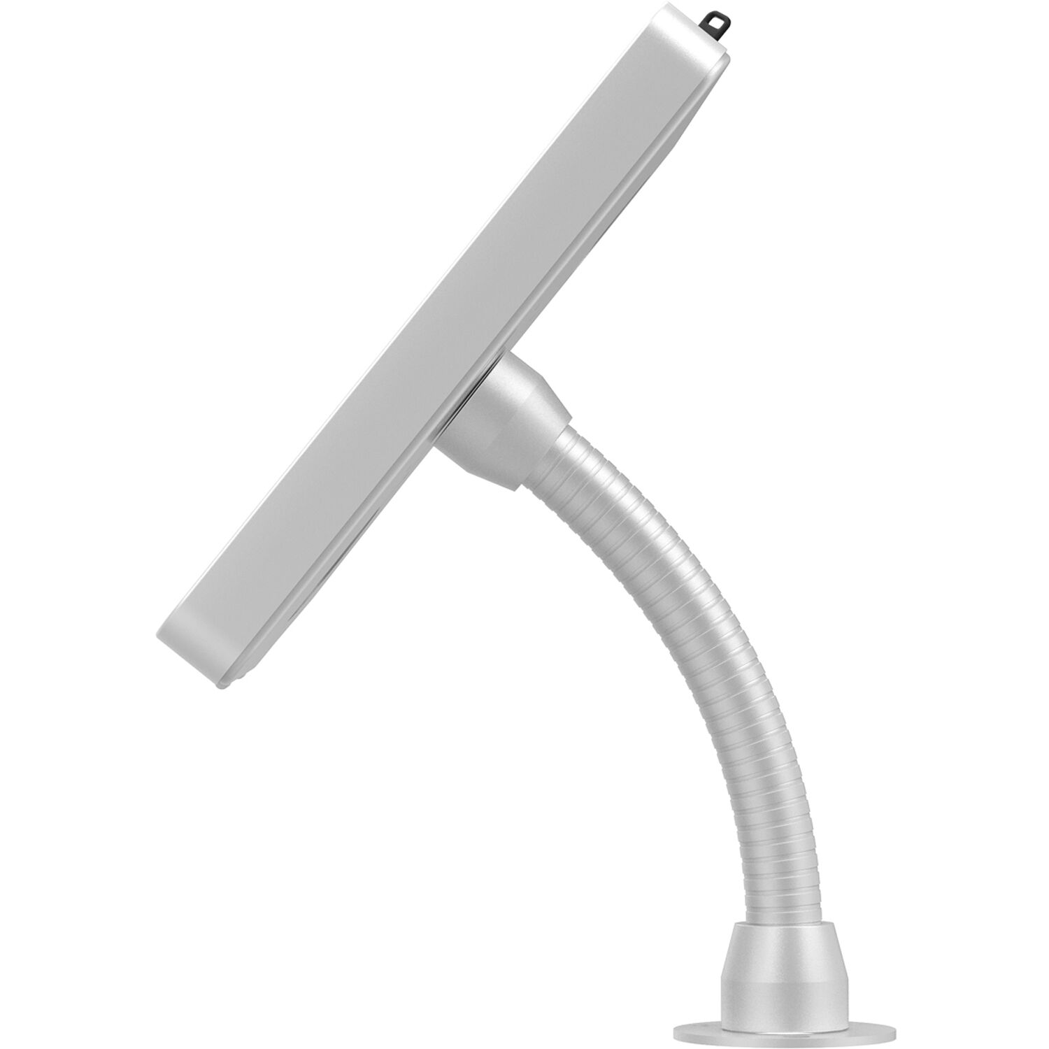 Black security kiosk stand with gooseneck for tablet display in a customer-facing environment — view 6