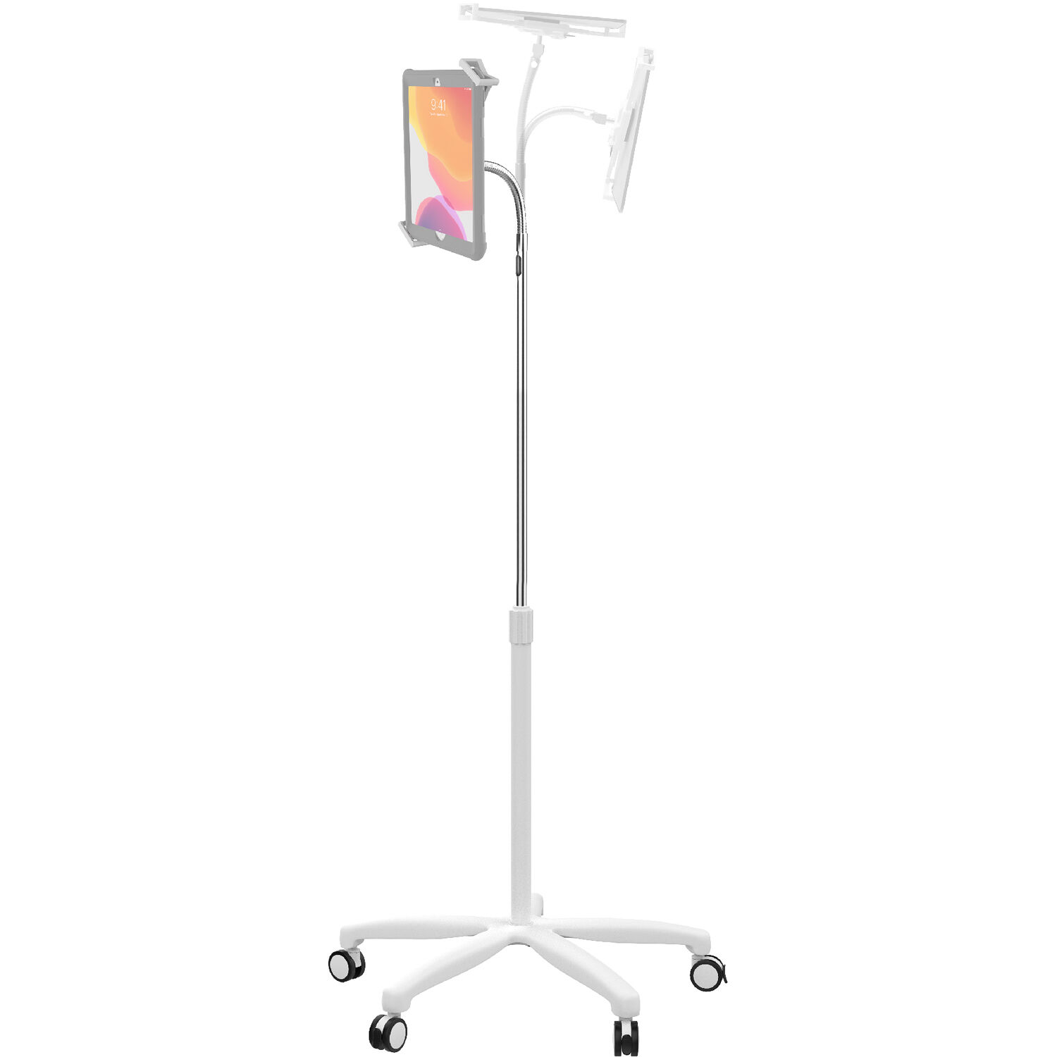 Heavy-Duty Medical Mobile Floor Stand - 7-13 Inch Tablets - Height-Adjusting, Te