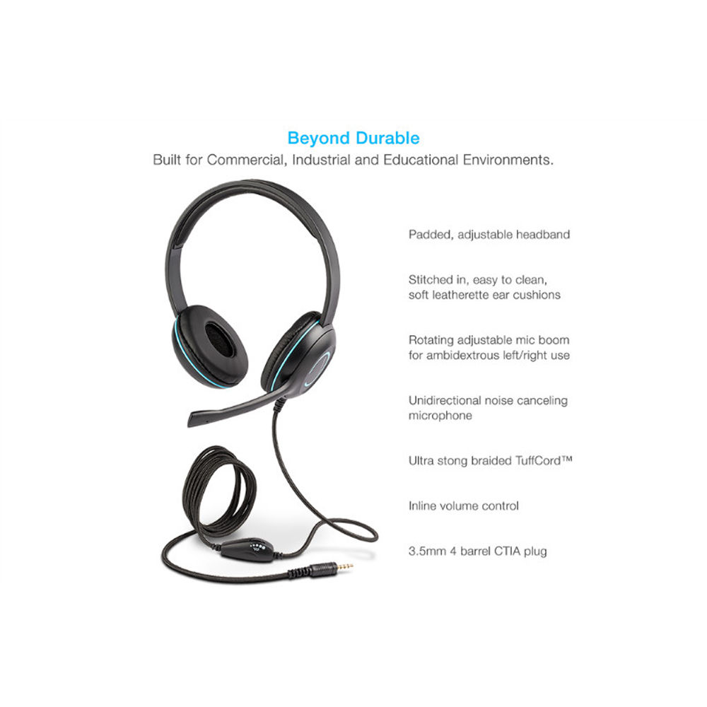 Cyber Acoustics AC-5002 wired stereo headset with single combo plug and boom microphone — view 2