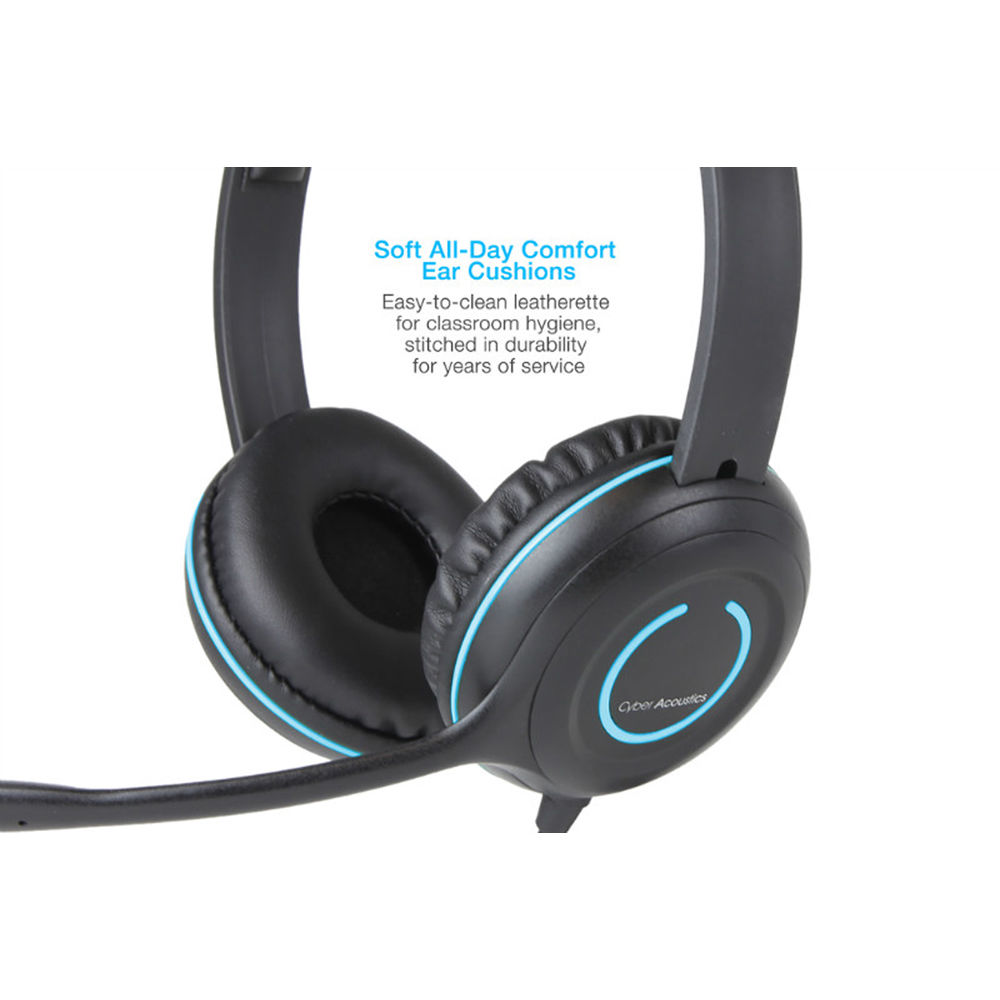 Cyber Acoustics AC-5002 wired stereo headset with single combo plug and boom microphone — view 4