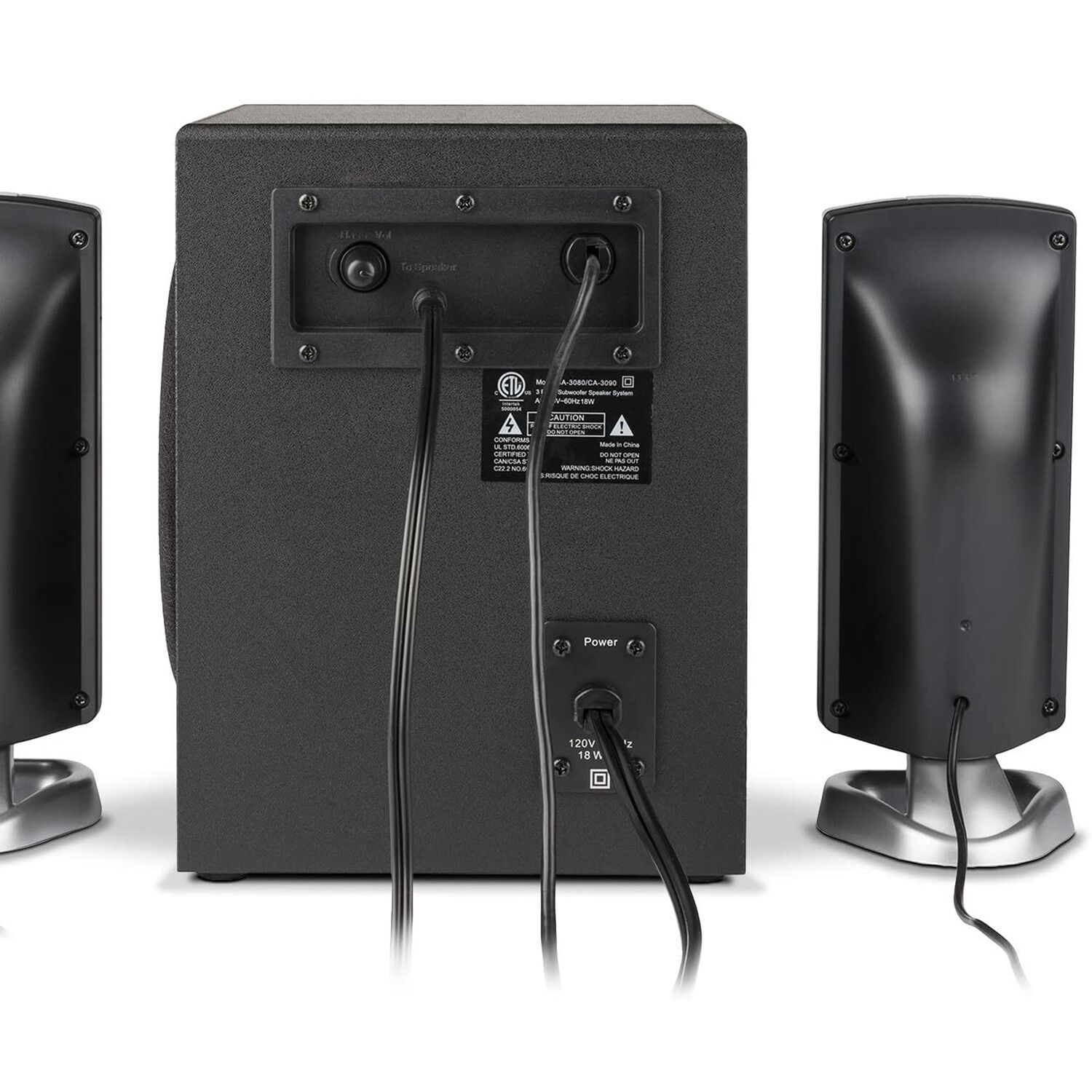 Cyber Acoustics CA-3090 black 3-piece 2.1 desktop speaker system with subwoofer and control pod — view 2