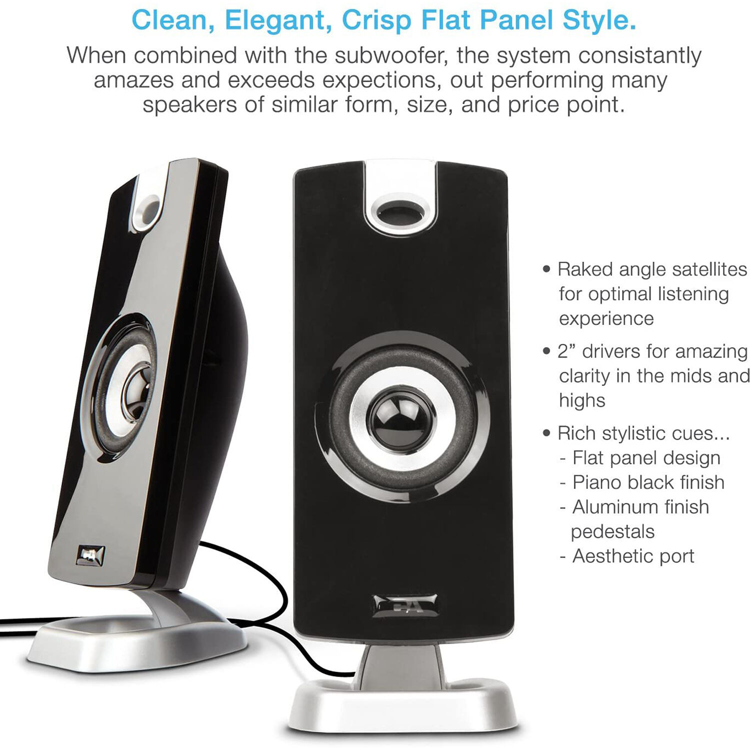Cyber Acoustics CA-3090 black 3-piece 2.1 desktop speaker system with subwoofer and control pod — view 4