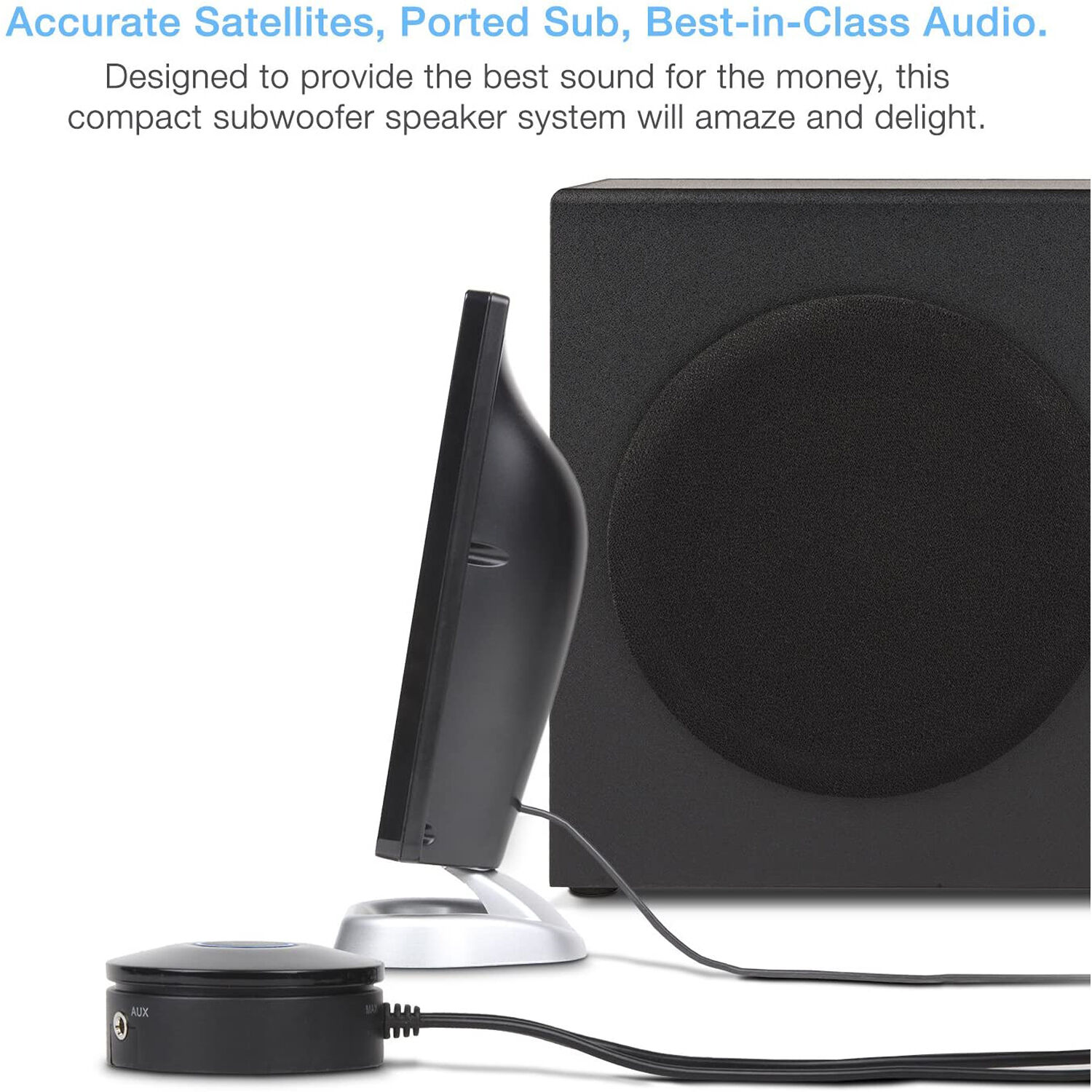 Cyber Acoustics CA-3090 black 3-piece 2.1 desktop speaker system with subwoofer and control pod — view 5