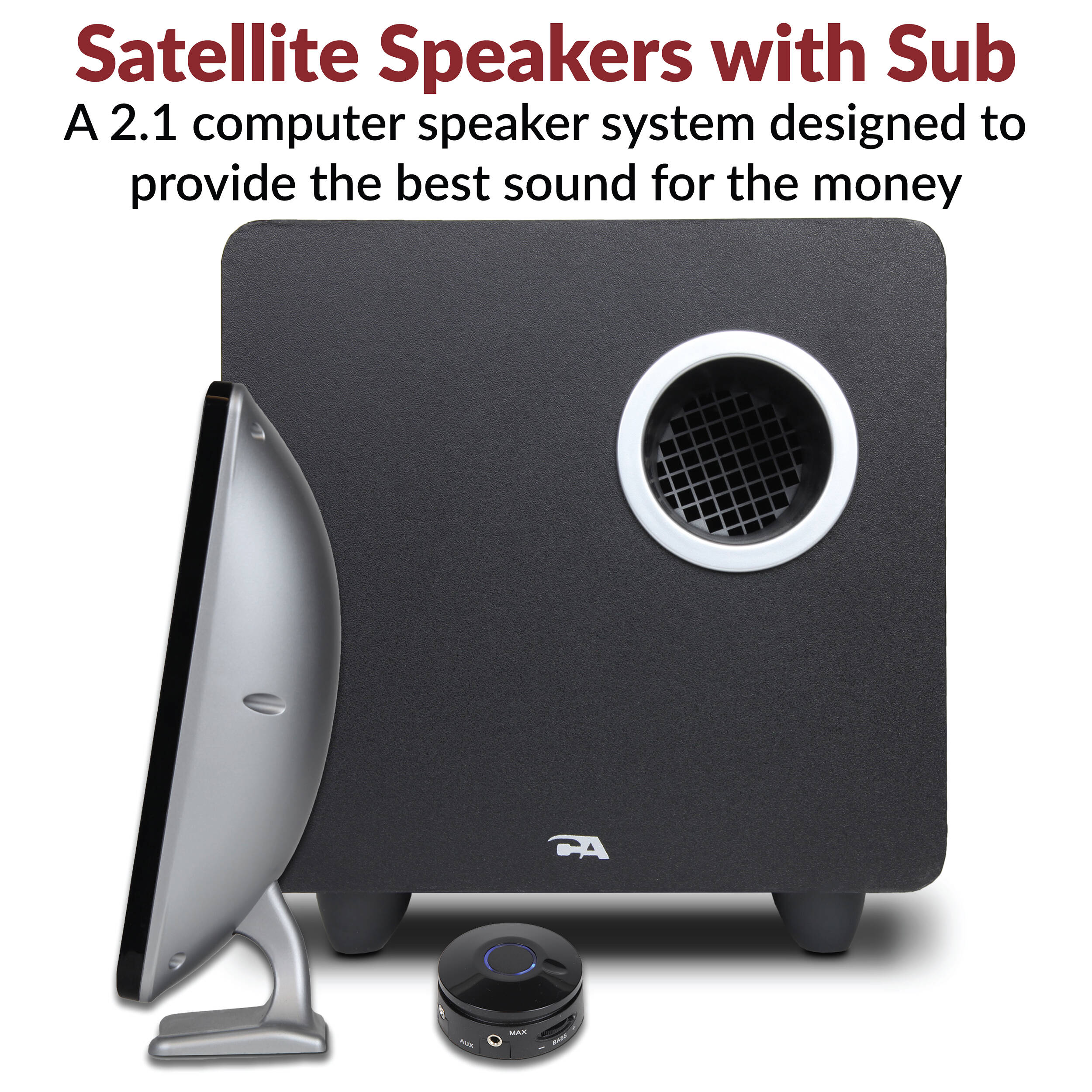 Cyber Acoustics CA-3610 Immersion 62W powered 2.1 desktop speaker system with subwoofer and control pod — view 2