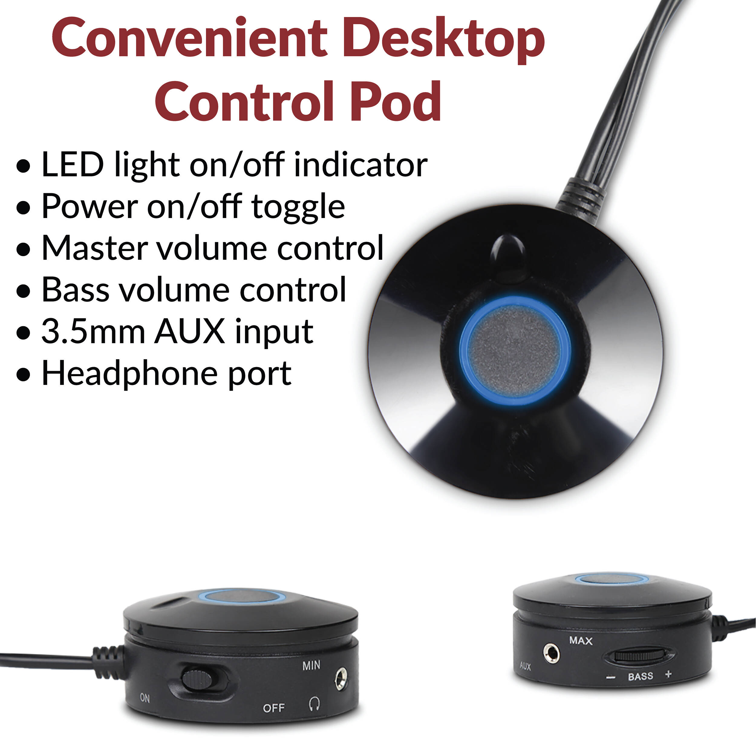 Cyber Acoustics CA-3610 Immersion 62W powered 2.1 desktop speaker system with subwoofer and control pod — view 5