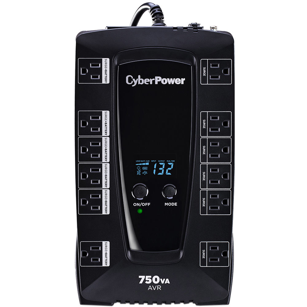 CyberPower AVRG750LCD 750 VA desktop UPS with LCD display and 12 outlets — view 2