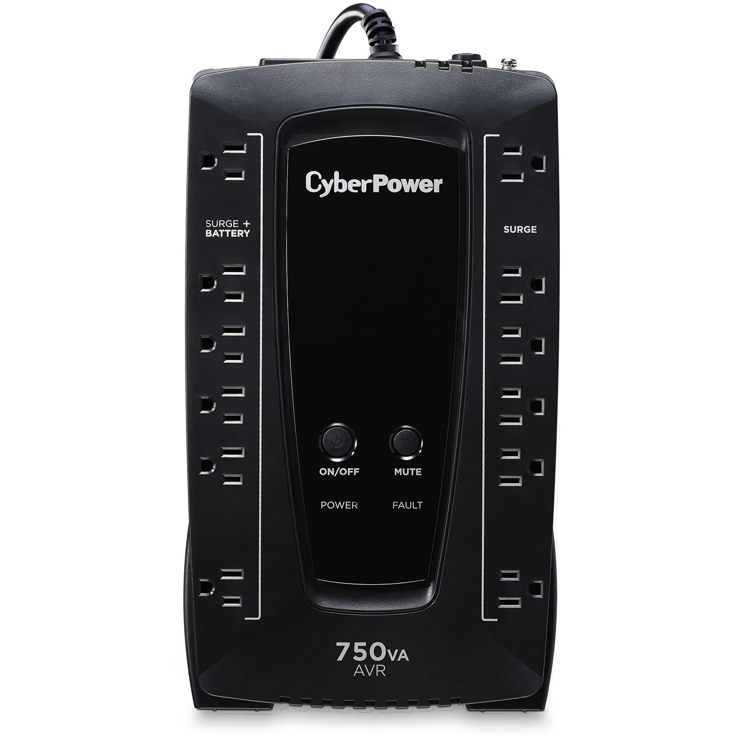 CyberPower AVRG750U 750 VA desktop UPS with 12 outlets, USB, and RJ11 protection — view 2