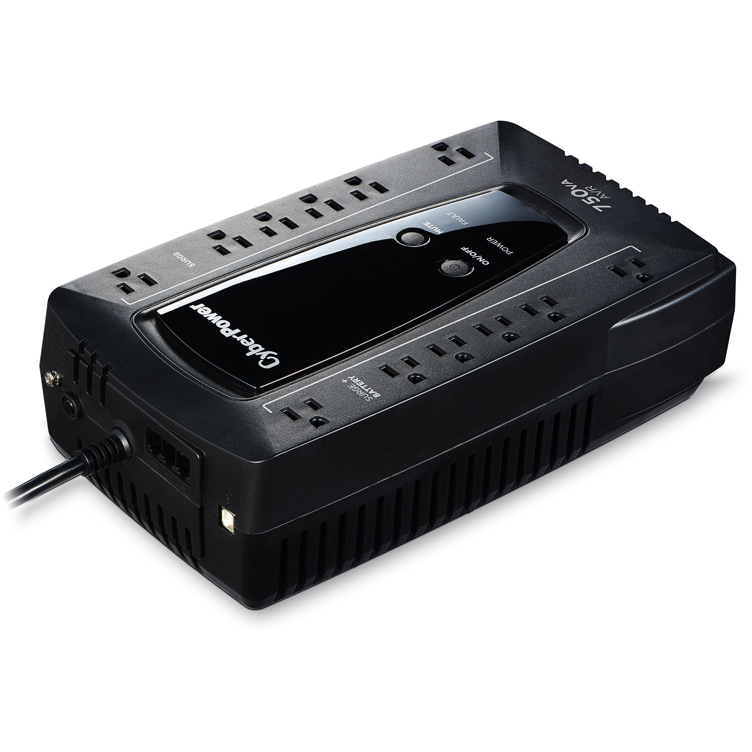 CyberPower AVRG750U 750 VA desktop UPS with 12 outlets, USB, and RJ11 protection — view 3