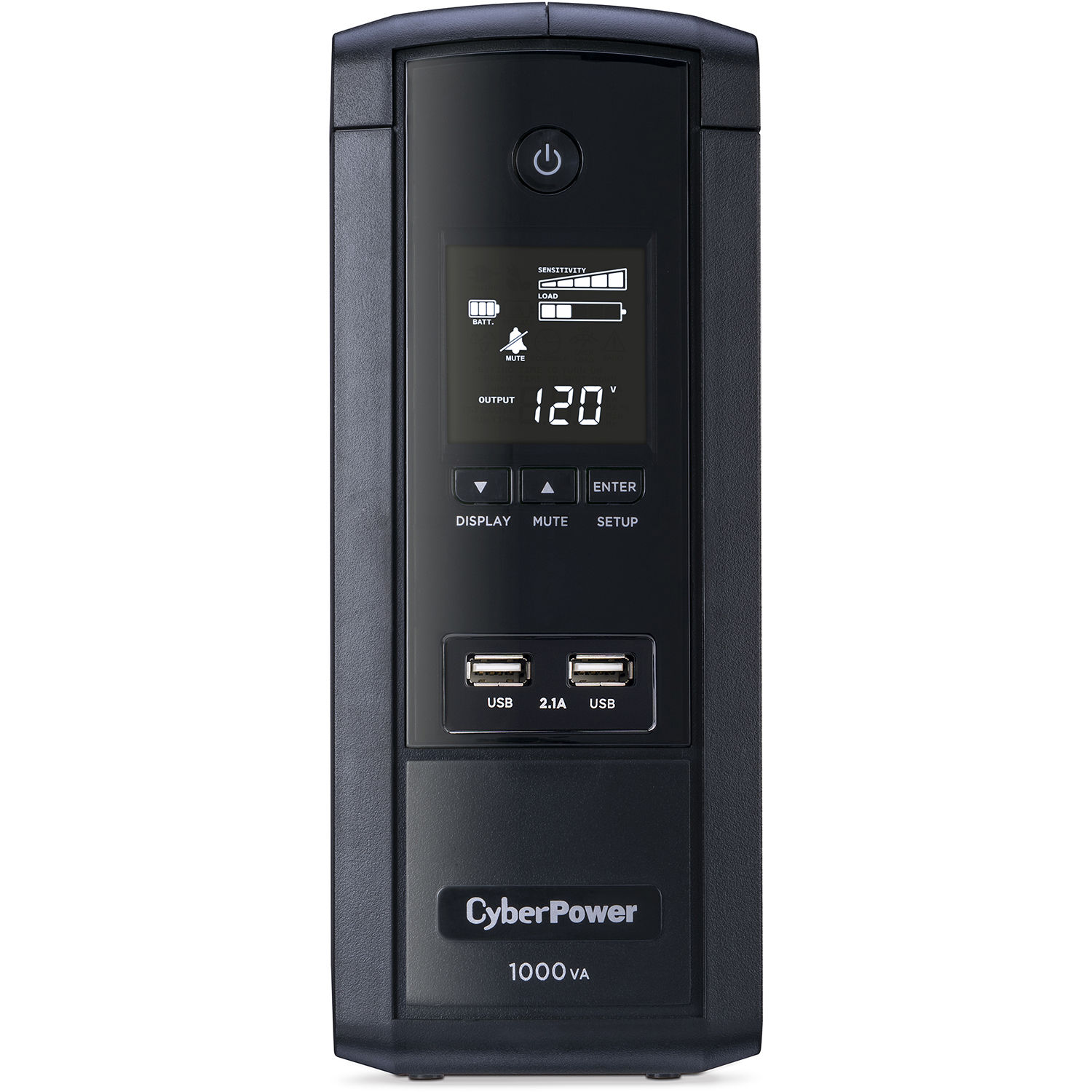 CyberPower BRG1000AVRLCD 1,000 VA tower UPS with LCD, 10 outlets, and USB RJ45 ports — view 2