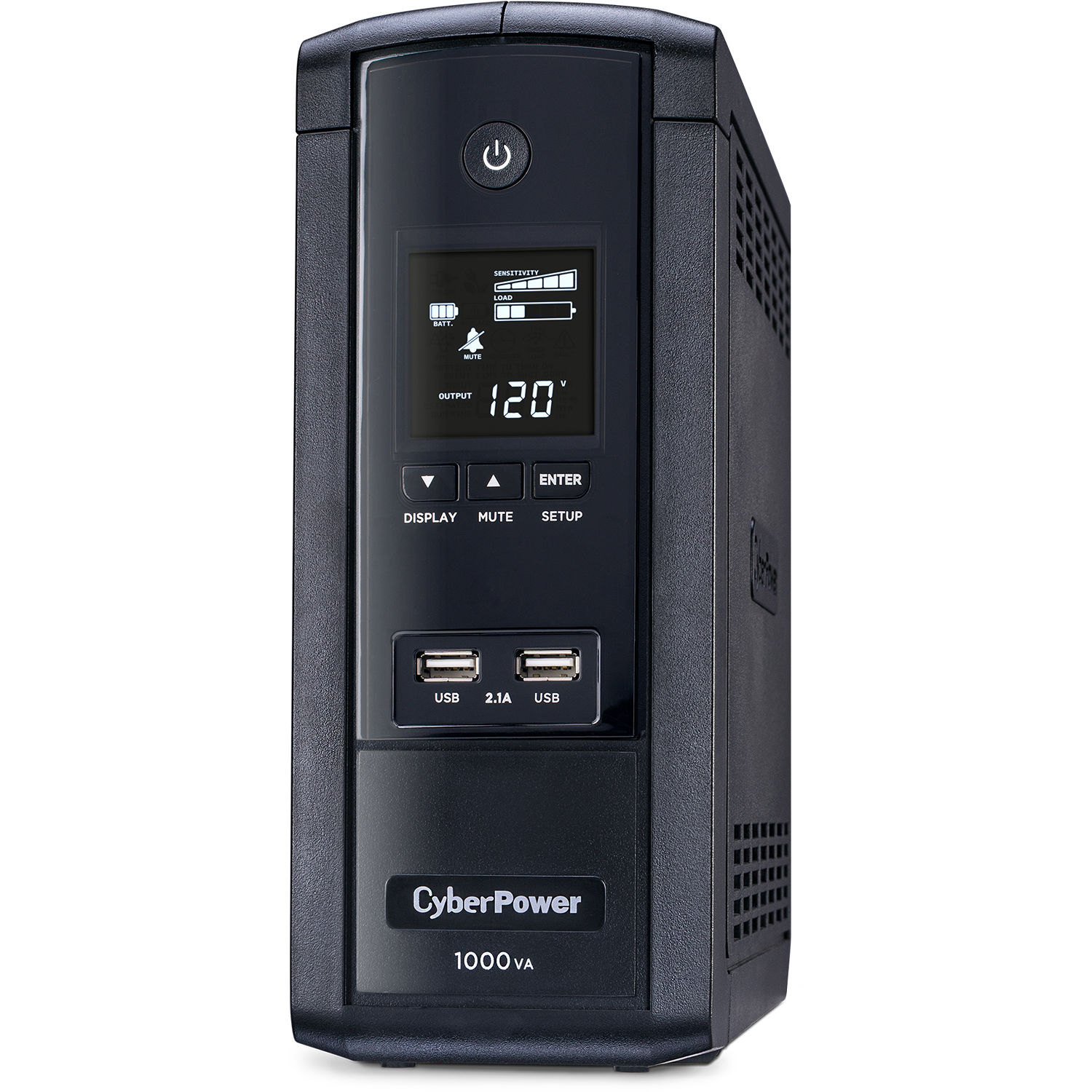 CyberPower BRG1000AVRLCD 1,000 VA tower UPS with LCD, 10 outlets, and USB RJ45 ports — view 3