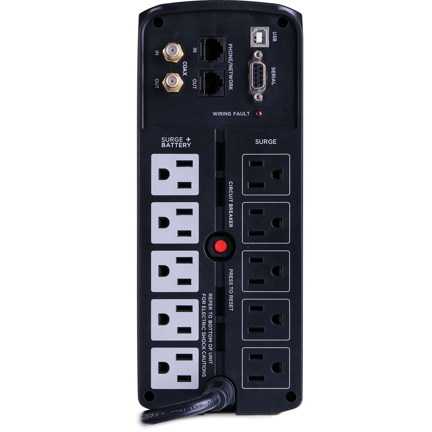 CyberPower BRG1000AVRLCD 1,000 VA tower UPS with LCD, 10 outlets, and USB RJ45 ports — view 4