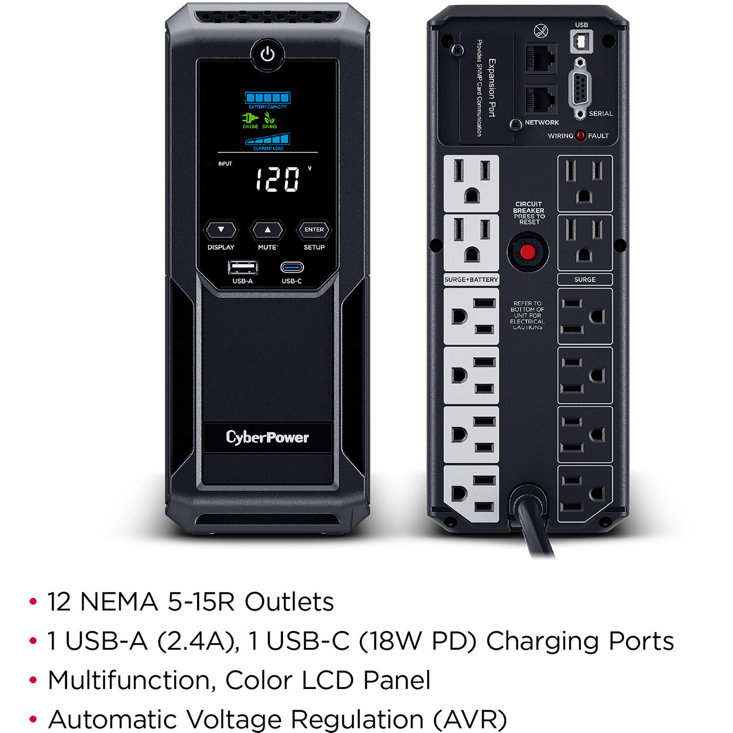 CyberPower BRG1500AVRLCD2 1500 VA 900 W mini-tower UPS with LCD display and 12 outlets — view 6