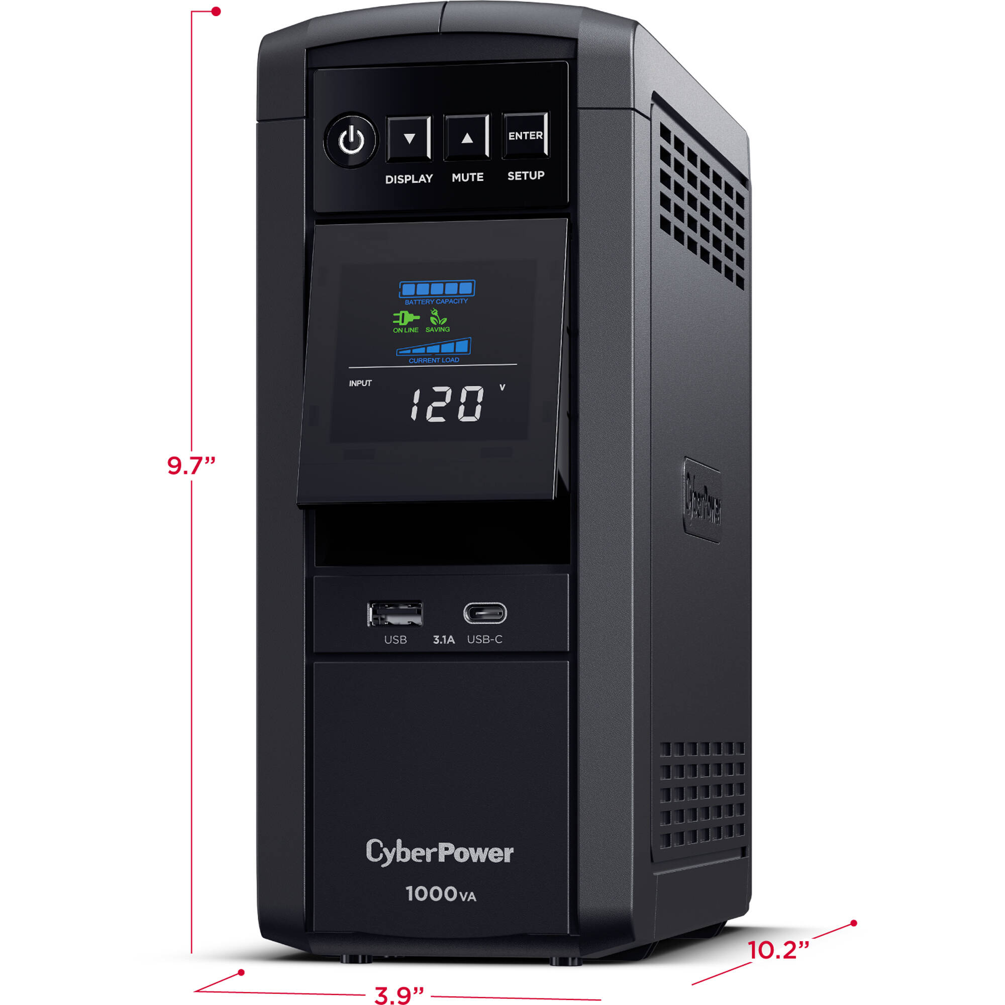 CyberPower CP1000PFCLCD 1000 VA 600 W sine wave desktop UPS with LCD and 10 outlets — view 5
