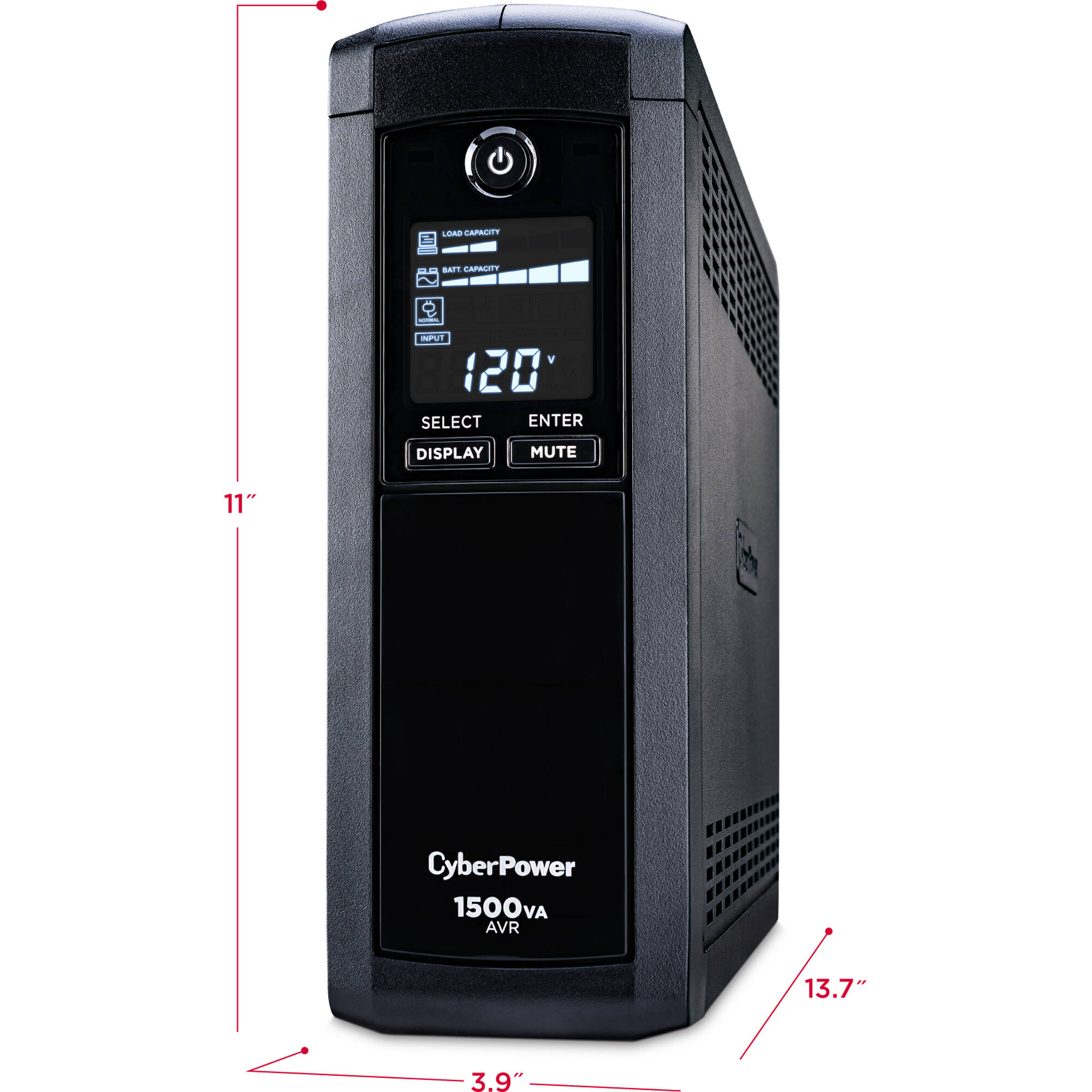 CyberPower CP1500AVRLCDTAA 1500 VA 900 W mini-tower UPS with LCD and 12 outlets — view 6